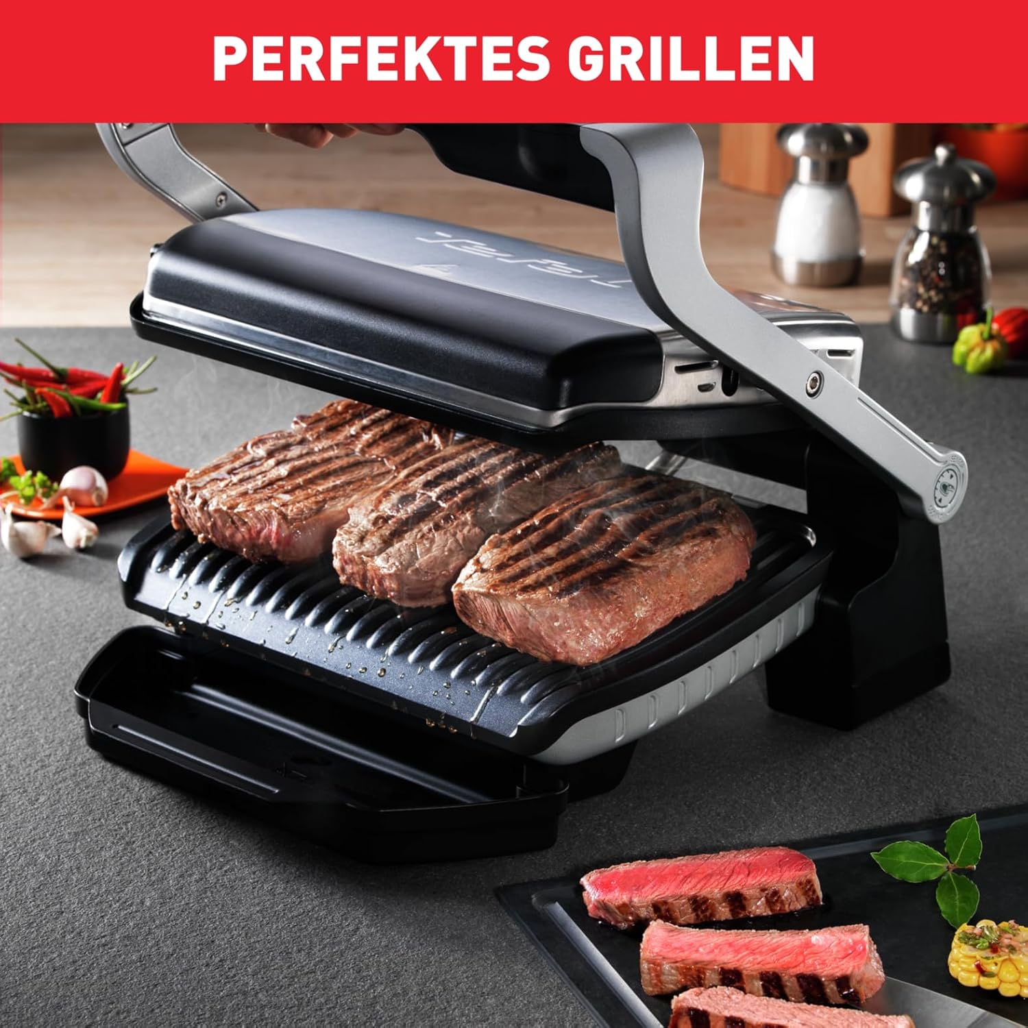 Tefal OptiGrill Kontaktgrill 2000W mit 6 Programmen Automatik Grill