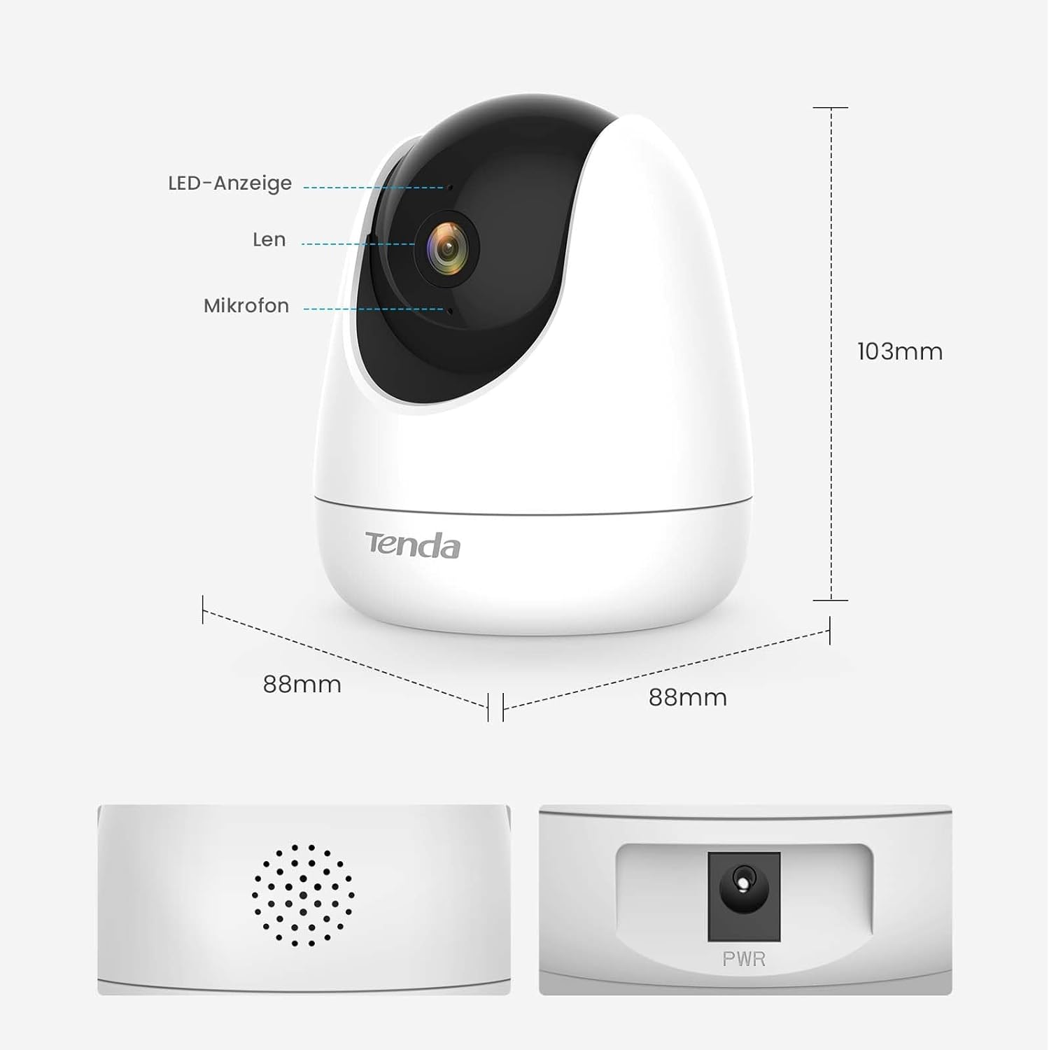 Tenda Überwachungskamera Innen 2K, 360 Grad WLAN IP Kamera, Bewegungsmelder und Individuelle Alarm
