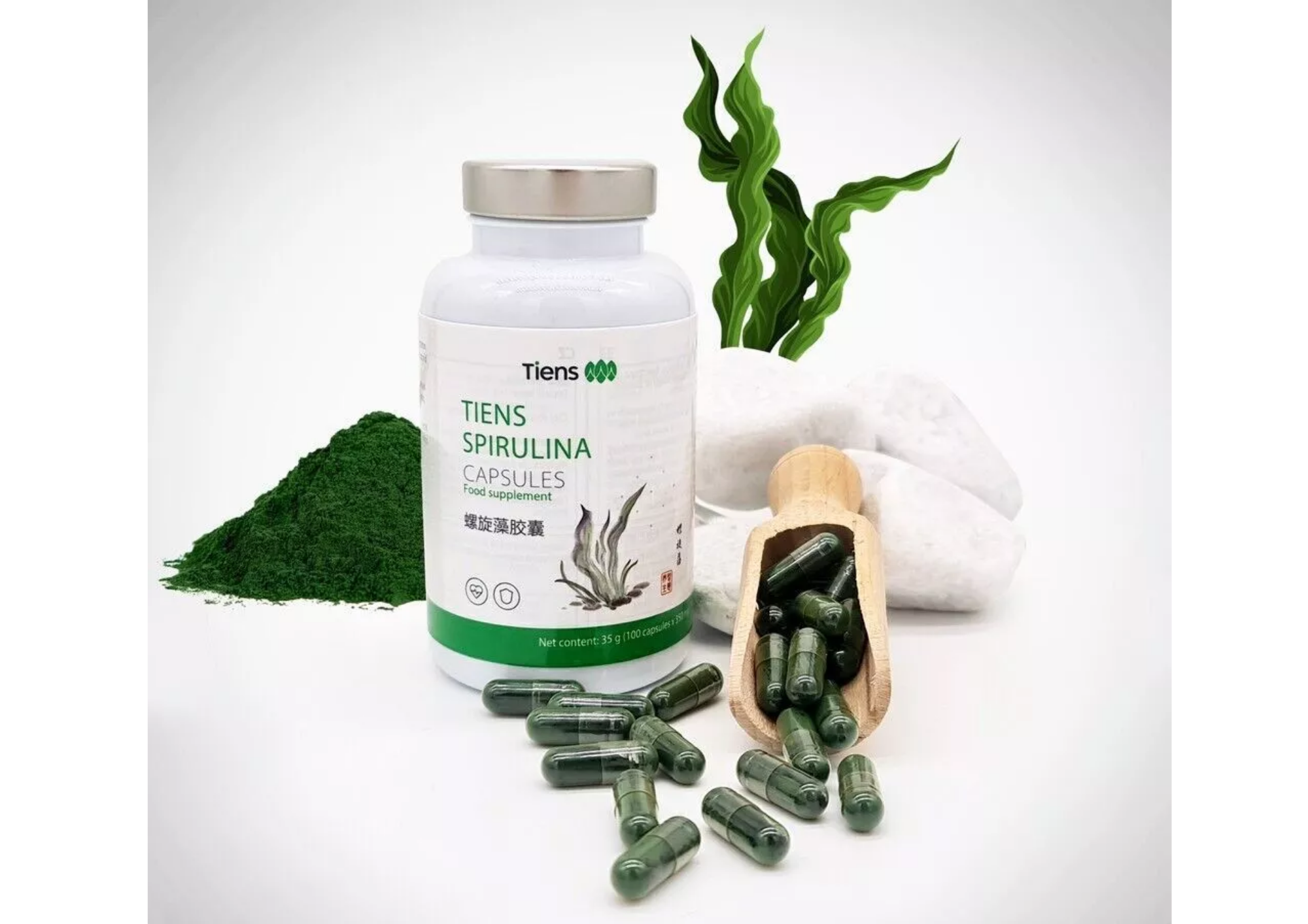 Tiens Spirulina Kapseln mit reiche Quelle für Protein, Vitamin B, Kupfer, Eisen