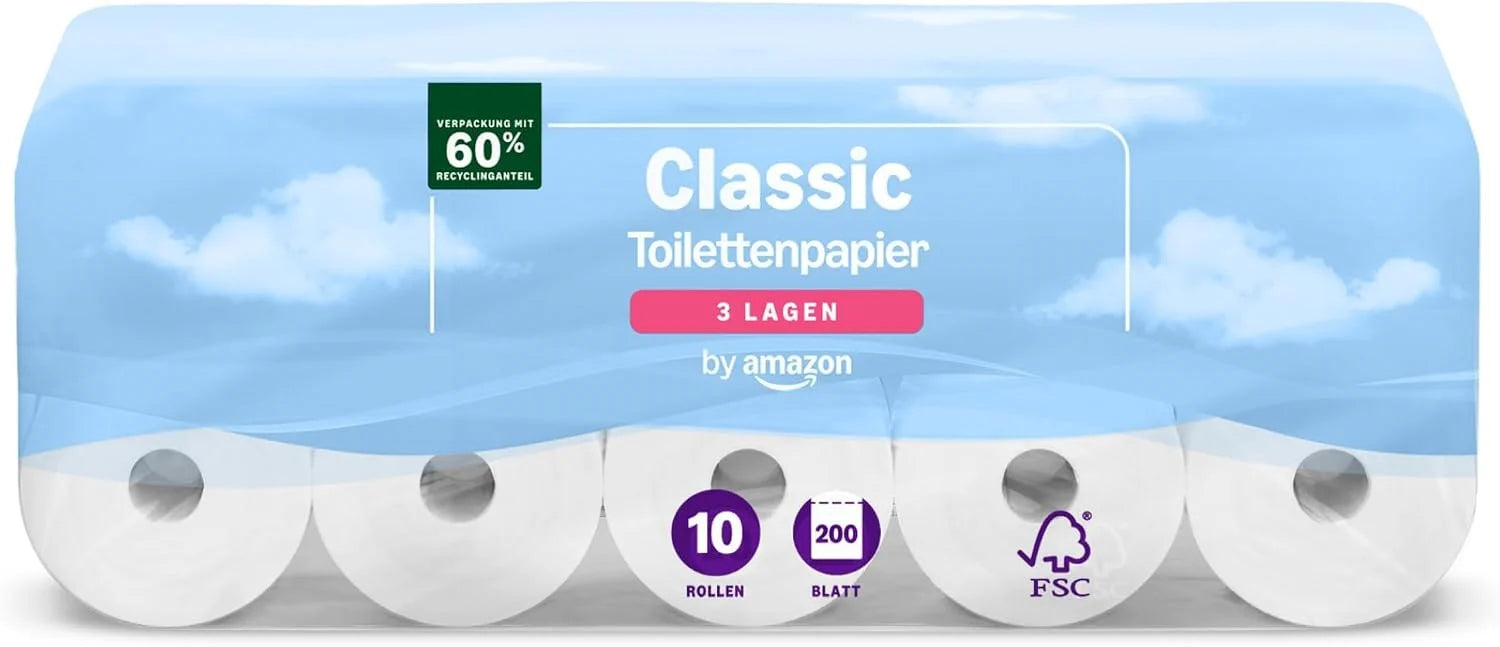 Toilettenpapier 3-lagig 10 Rollen 200 Blatt Weich Reißfest Zellstoff
