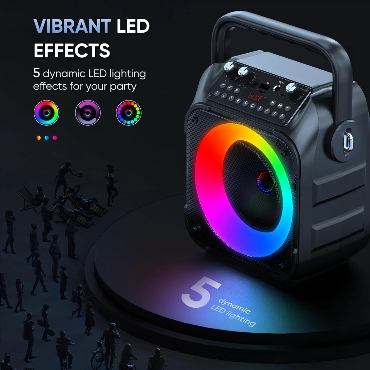 Tragbare Karaoke Maschine mit 2 Kabellosen Mikrofonen & LED – Bluetooth Lautsprecher schwarz