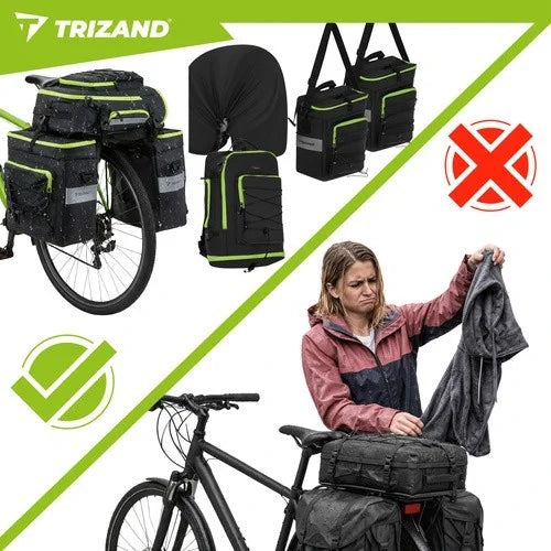 TRIZAND Fahrradtasche 65L 3in1 – wasserdichte Gepäckträgertasche mit Rucksackfunktion für Fahrrad, Touren & Bikepacking