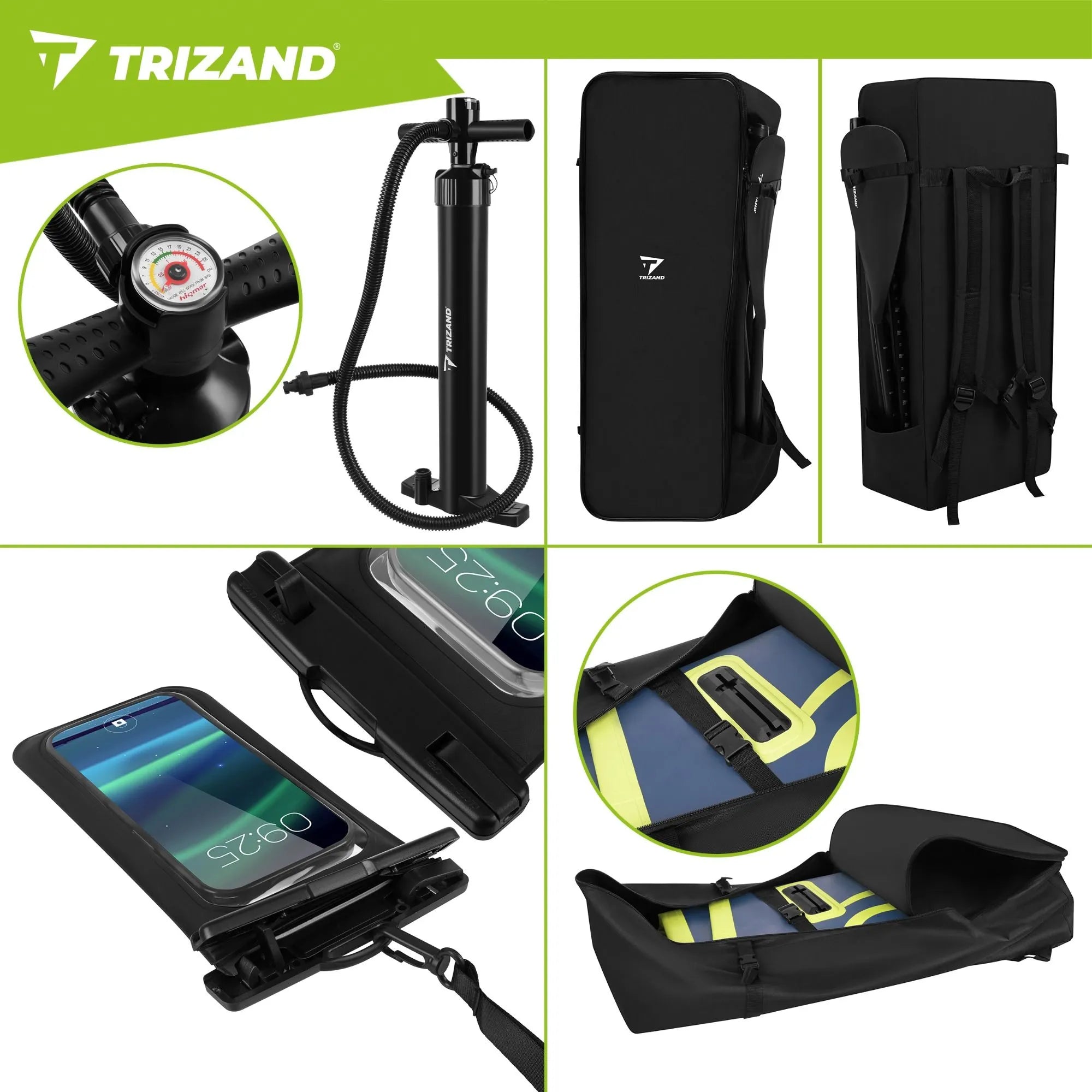 TRIZAND SUP Board 320 × 84 × 15 cm – Aufblasbares Stand Up Paddle Board bis 150 kg mit Paddel, Pumpe & Rucksack