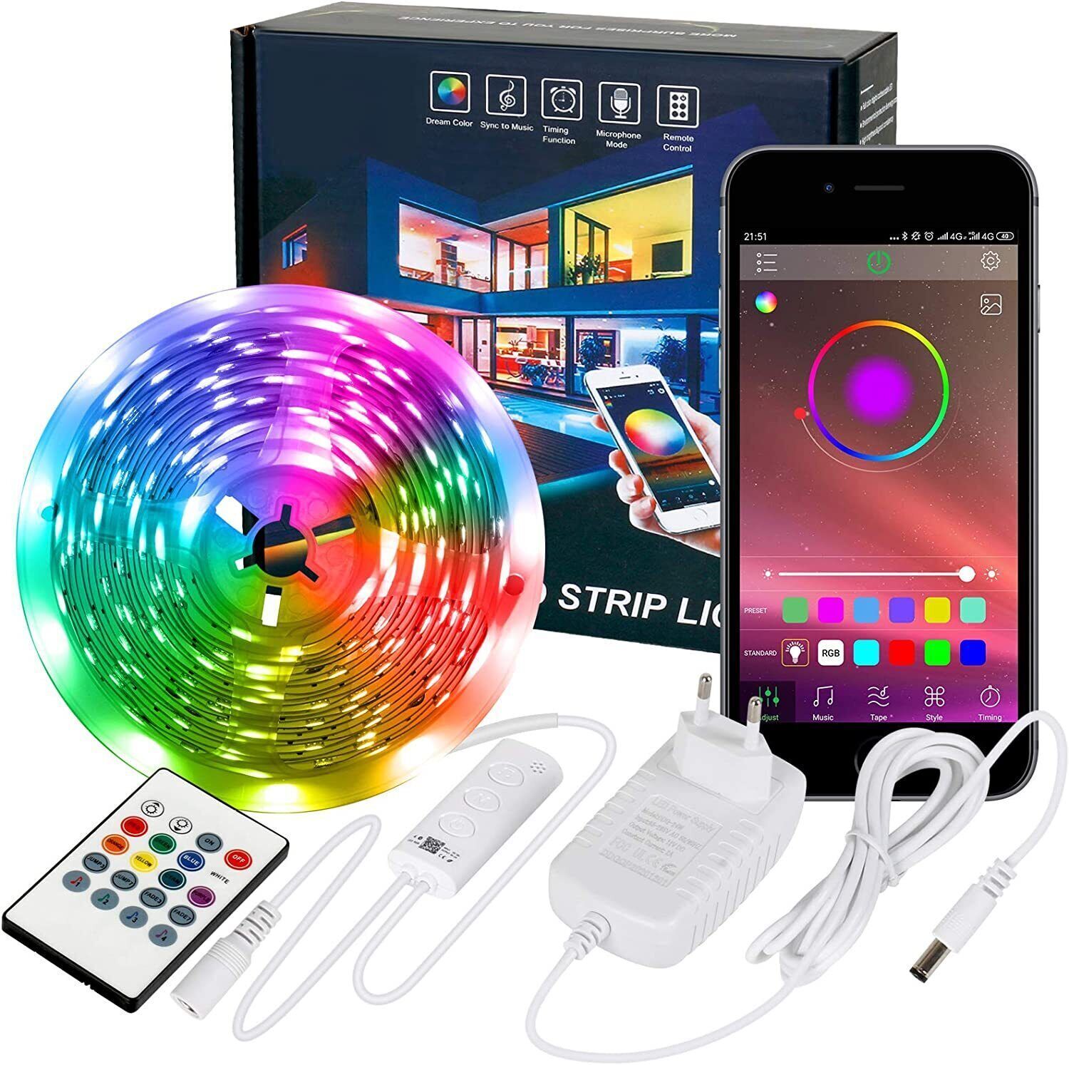 LED Stripe RGB Leiste Streifen Bluetooth Strip Band Leuchte Lichterkette 15m-30m