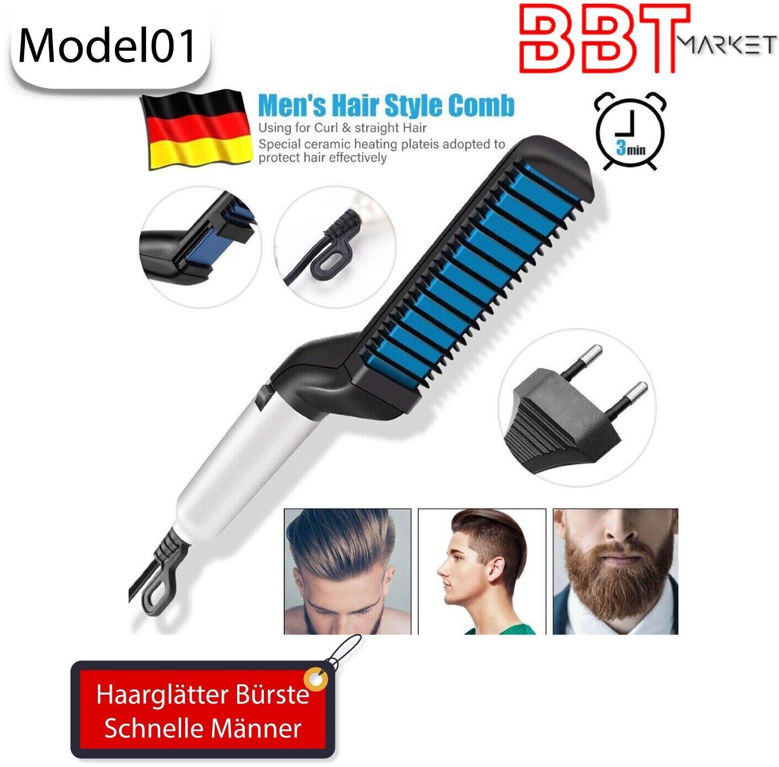 Bartglätter Kamm für Männer Elektrischer Haarglätter Bart Bürste Schnelle NEU