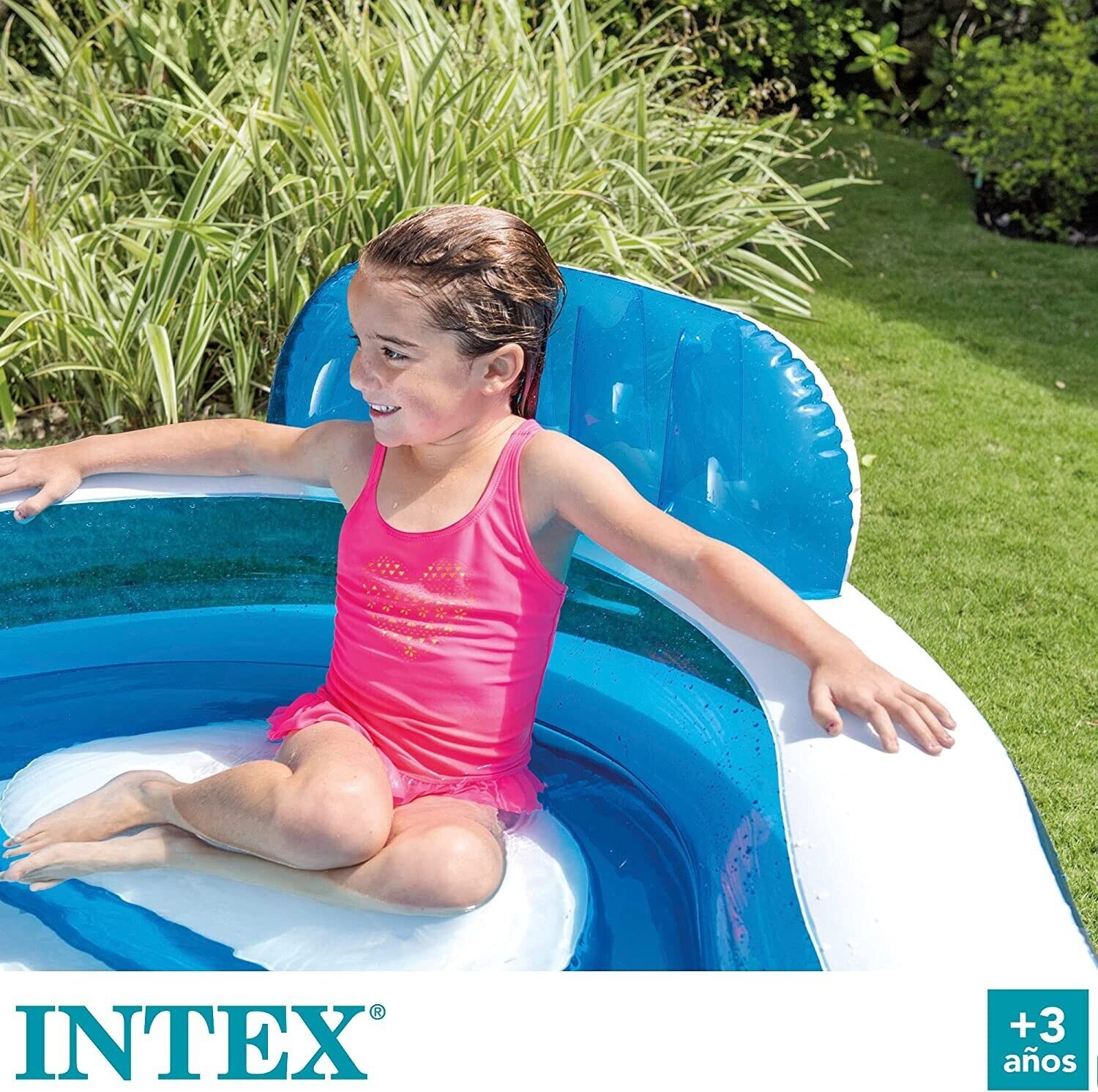 INTEX Swim Center Lounge Pool für 4 Personen – Aufblasbarer Familienpool 229 x 229 cm