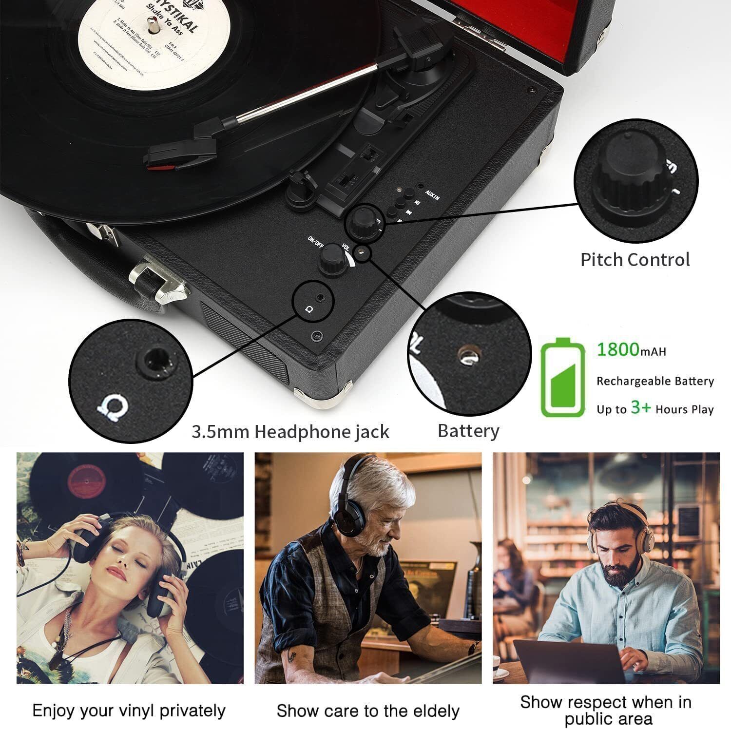 Bluetooth record player turntable with stereo speakers vinyl to MP3 recording