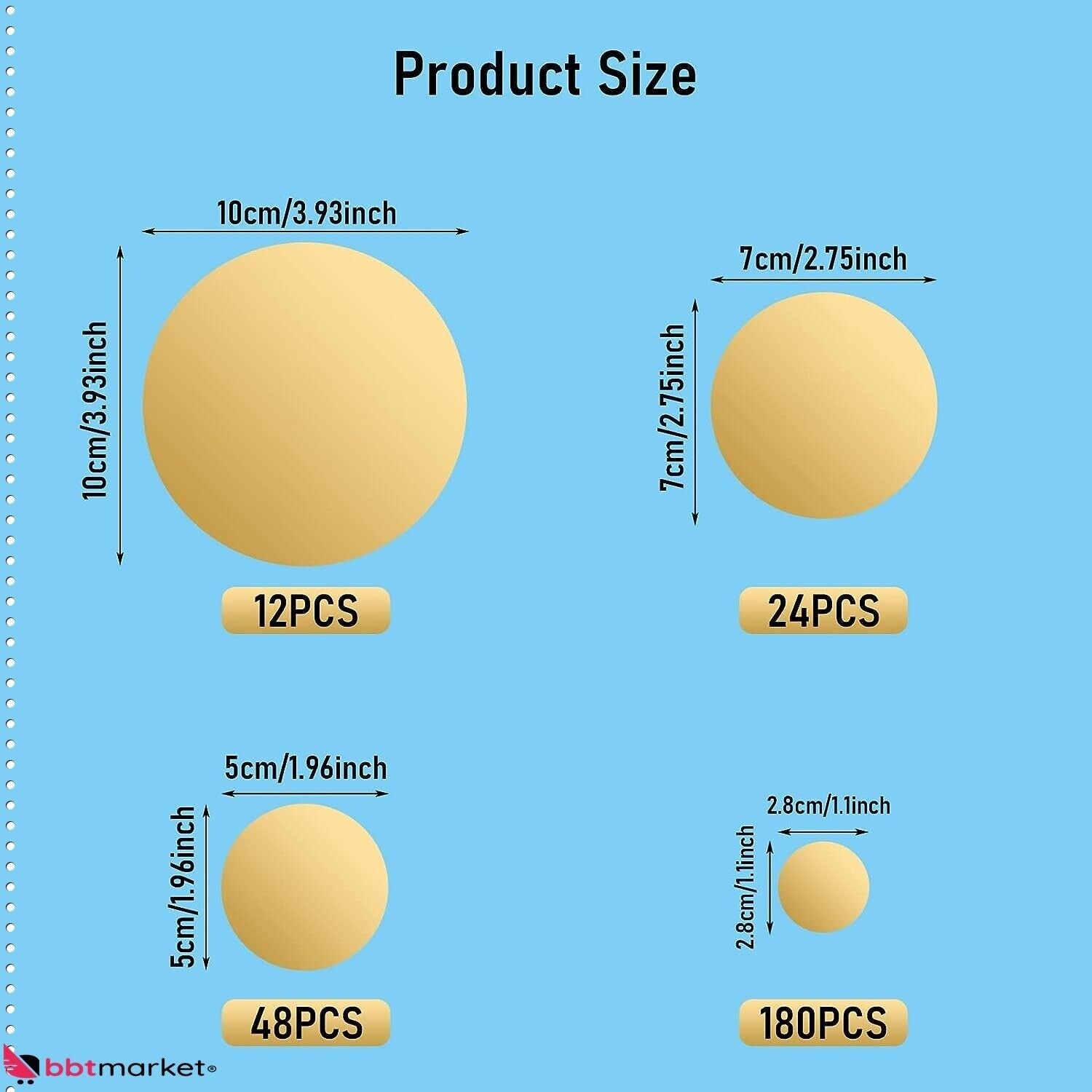 264 Stück Gold Punkte Wandaufkleber – PVC Wandtattoo Set in 4 Größen, Selbstklebende Dots für DIY Deko, Wände & Möbel