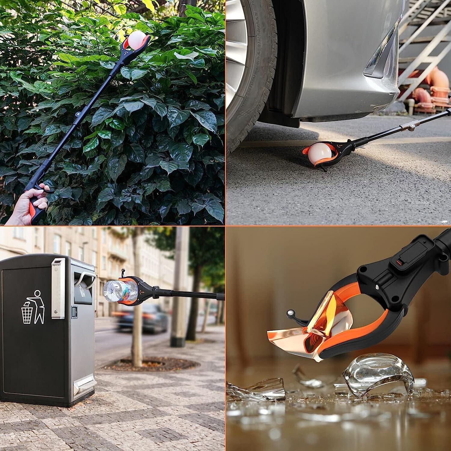 Faltbare Greifzange 80cm mit LED Licht Müllzange Greifer drehbar Magnet -Lila