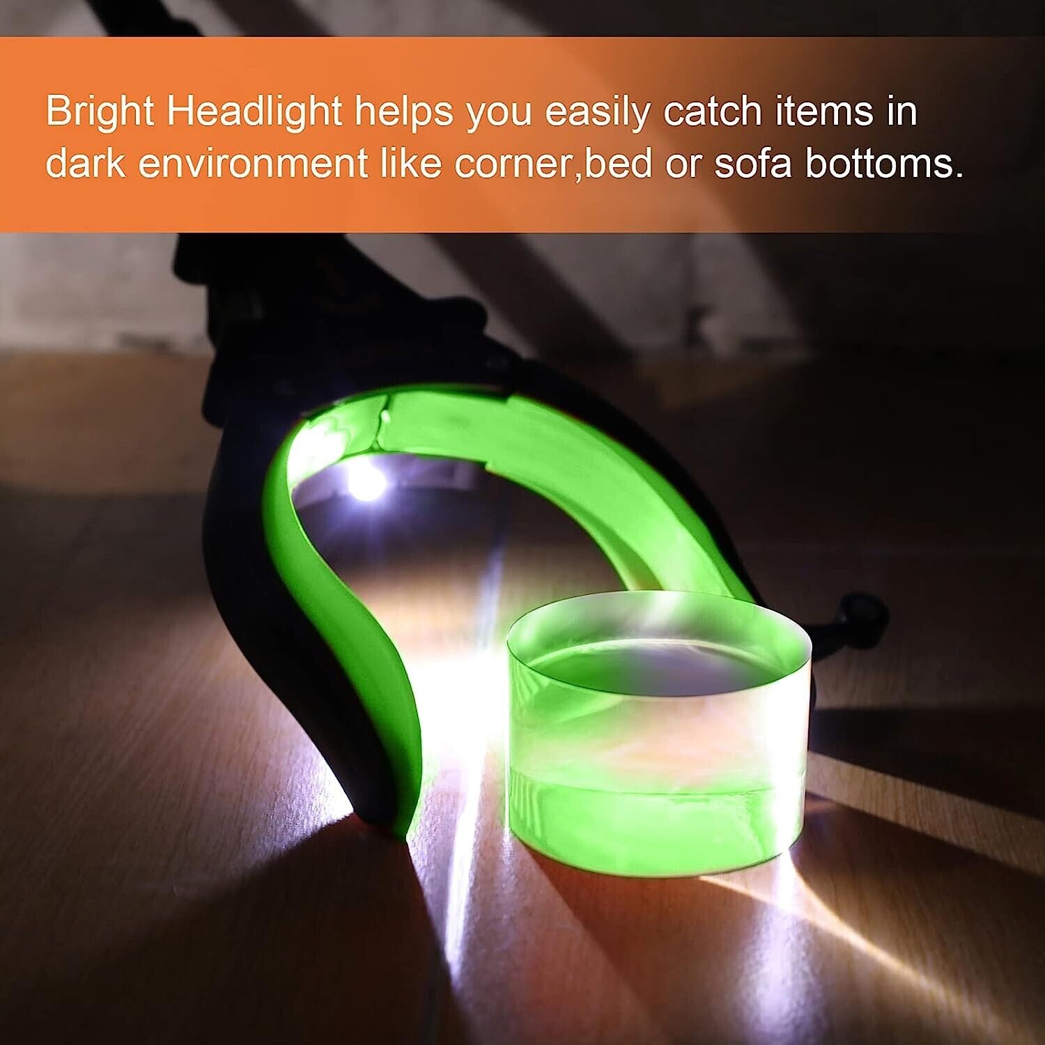 Greifzange mit Licht 80cm – Drehbare Faltbare Aluminium Müllzange mit Magnet, Ergonomische Greifhilfe für Senioren und Abfallsammlung - ORANGE