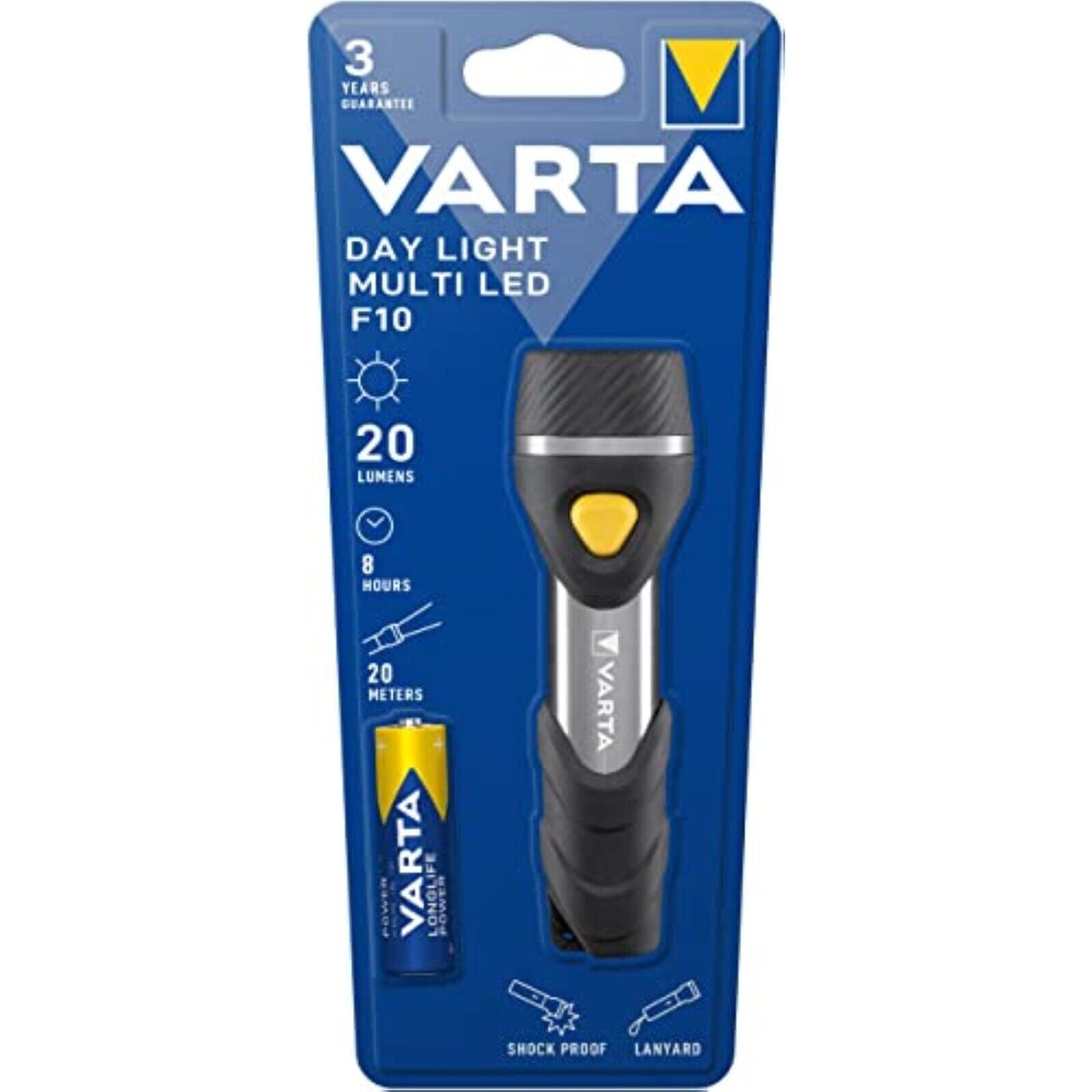 VARTA F10 LED Taschenlampe – Robuste Multi-LED Taschenlampe mit 20 Lumen