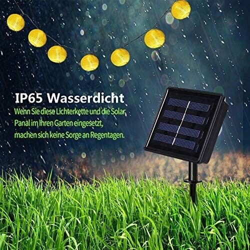 Solar Lichterkette Lampions 6M 20 LED Warmweiß IP65 für Garten Balkon Terrasse