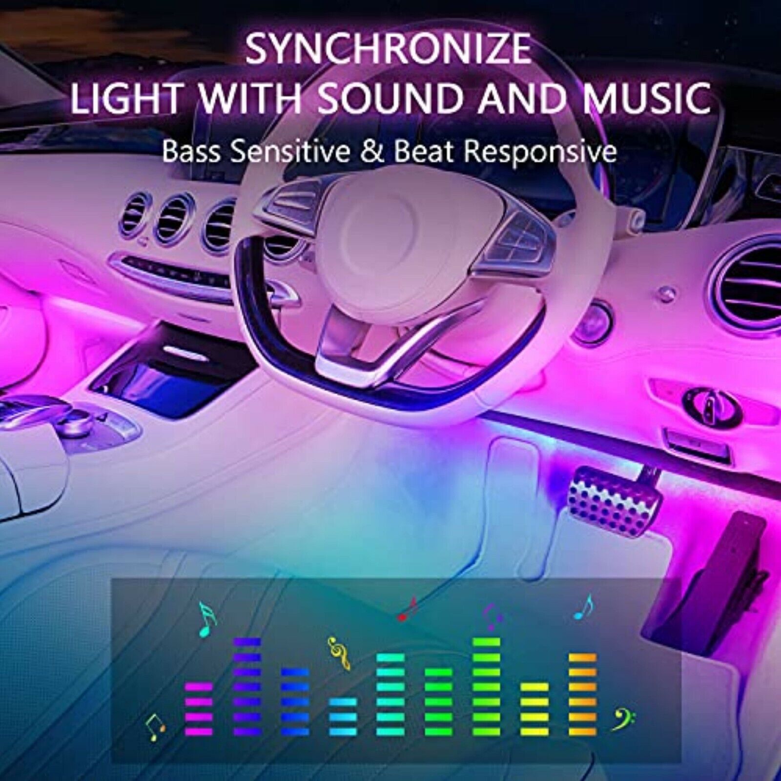 LED Innenbeleuchtung Auto,  4pcs 48 LED Auto LED Strip, Upgrade Zwei-Linien APP