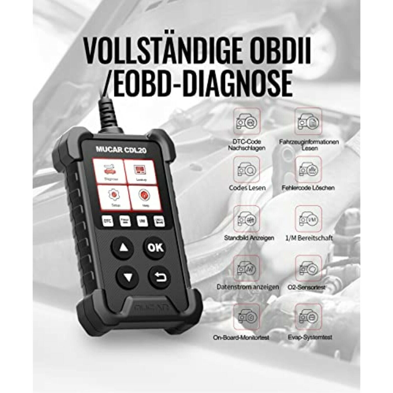mucar OBD2 Diagnosegerät, CDL20 OBD2/EOBD diagnosegerät Auto, Universal KFZ-