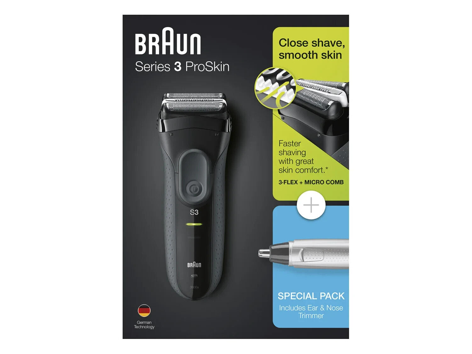BRAUN Series 3 ProSkin 3000s Elektrorasierer, Trockenrasierer, Schwarz NEU