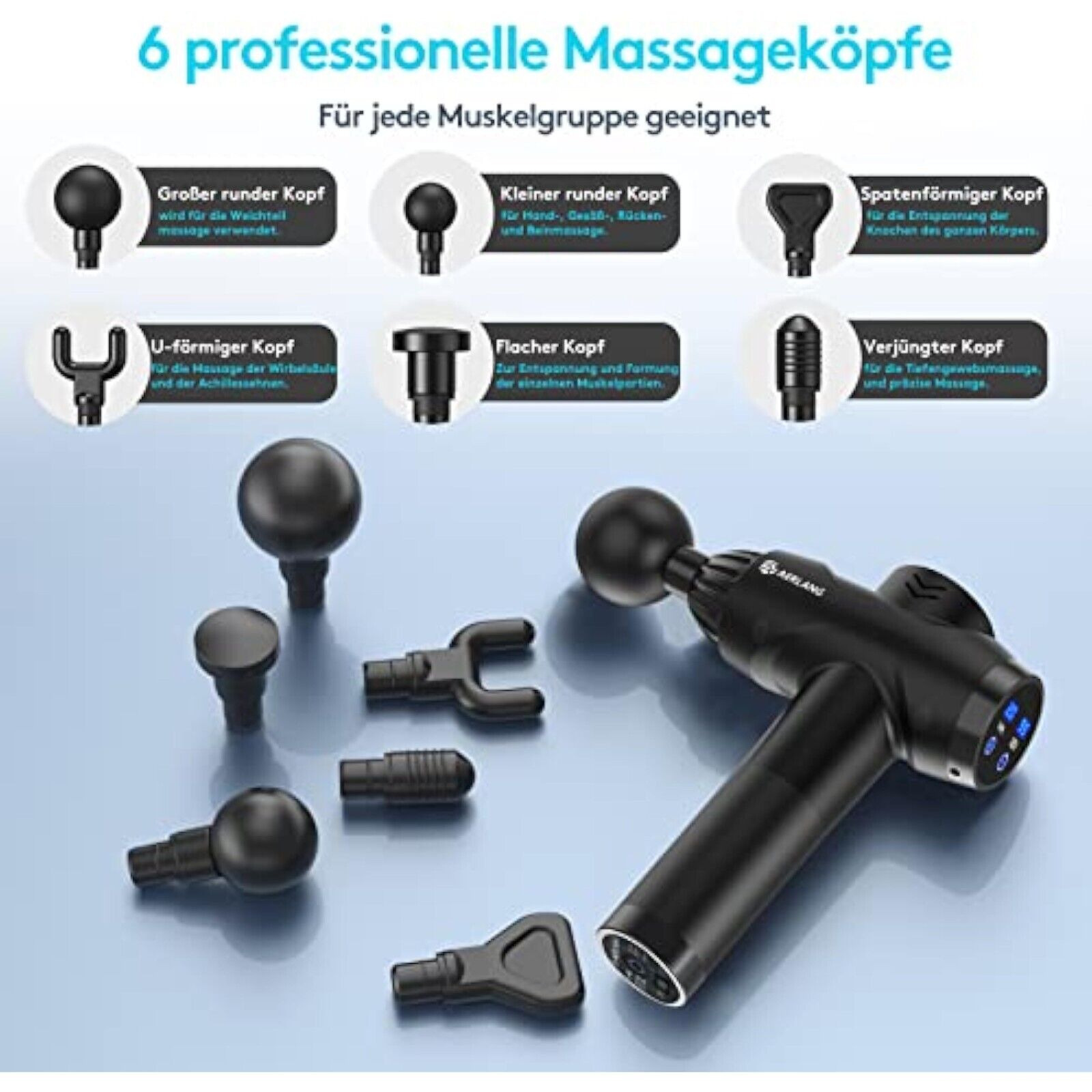 Elektrisches LCD Massagepistole Muskel Massage Gun mit 20 Modi + 6 Köpfen Handma