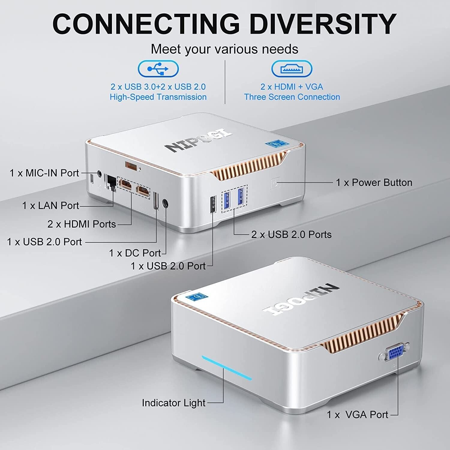 Mini Desktop PC Windows 11 Pro 16GB RAM 256GB ROM Up to 2TB Intel 2.4Ghz Celero 