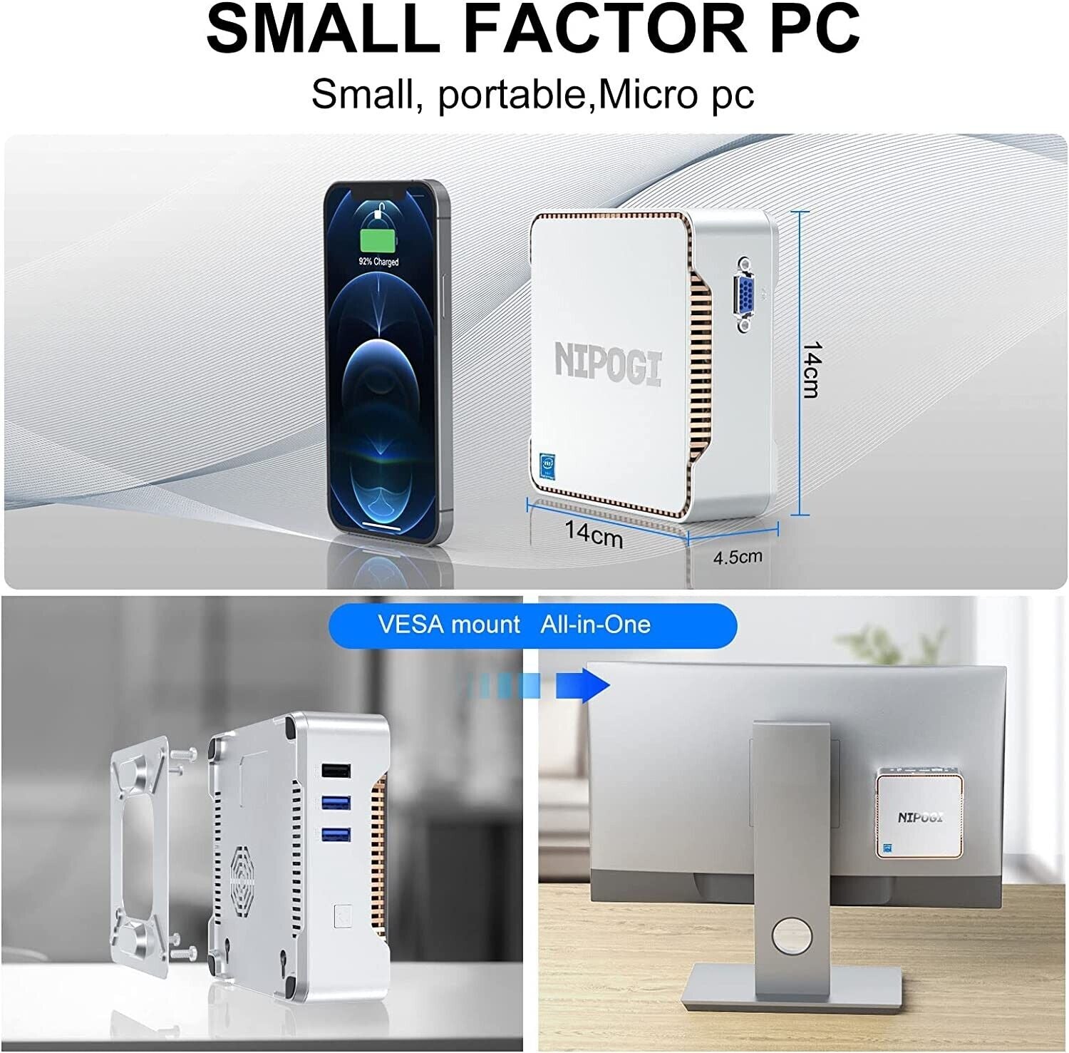 Mini Desktop PC Windows 11 Pro 16GB RAM 256GB ROM Up to 2TB Intel 2.4Ghz Celero 