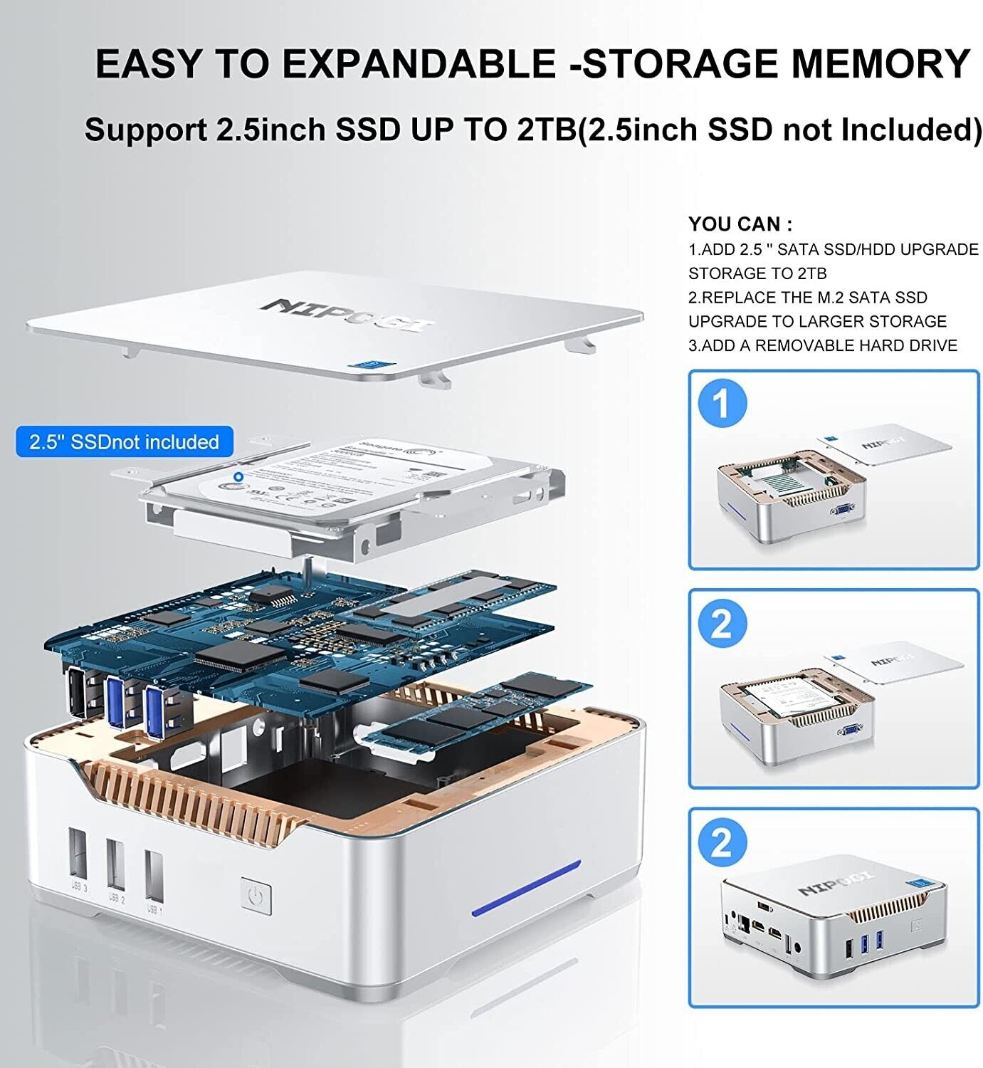 Mini Desktop PC Windows 11 Pro 16GB RAM 256GB ROM Up to 2TB Intel 2.4Ghz Celero 