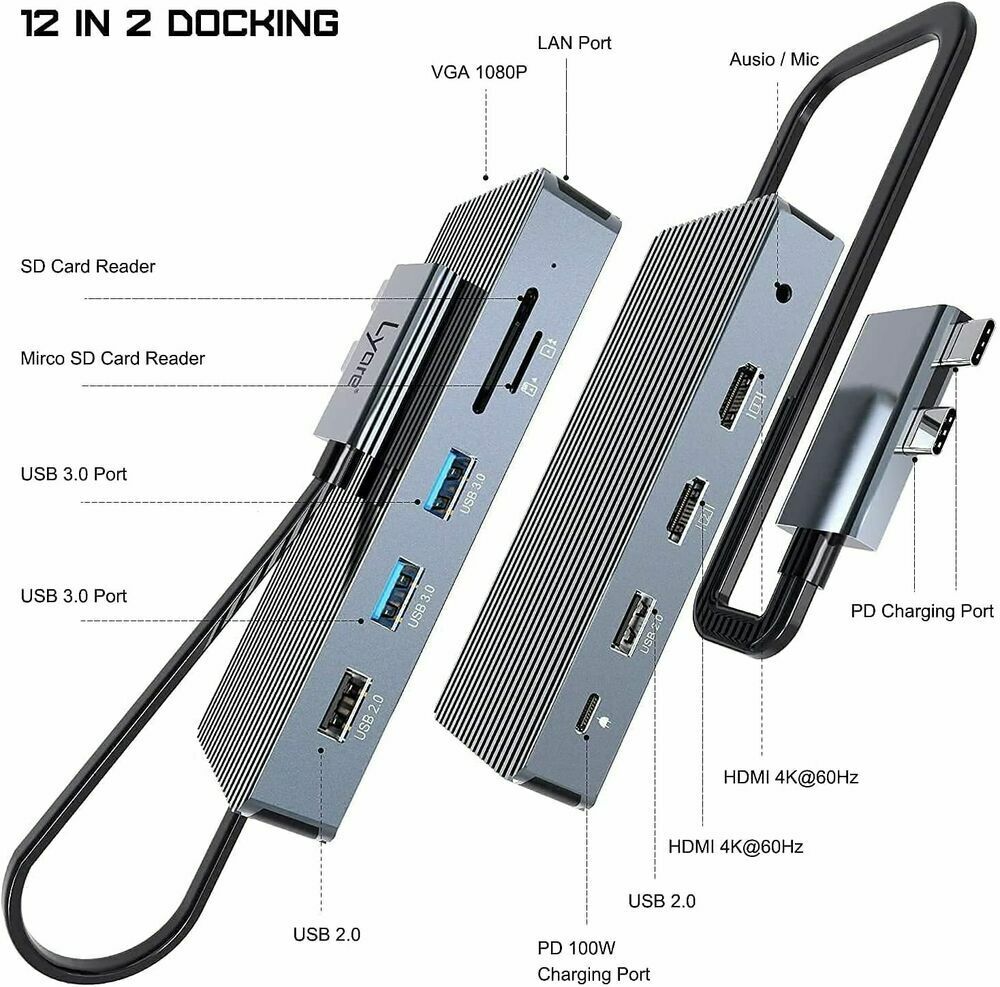 Dockingstation für MacBook Pro Air, lyare USB C Dockingstation Dual Monitor