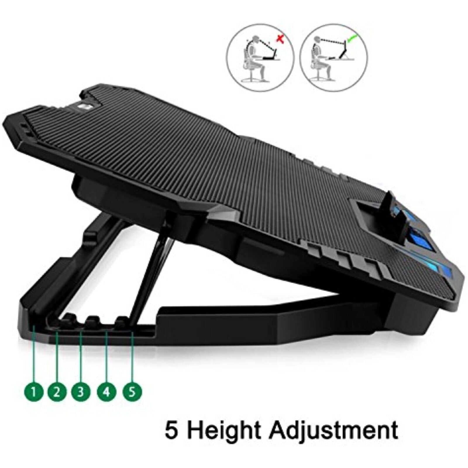EW1259 NOTEBOOK LAPTOP COOLER COOLING PAD STAND BLUE LED FAN For 12-17 inch 