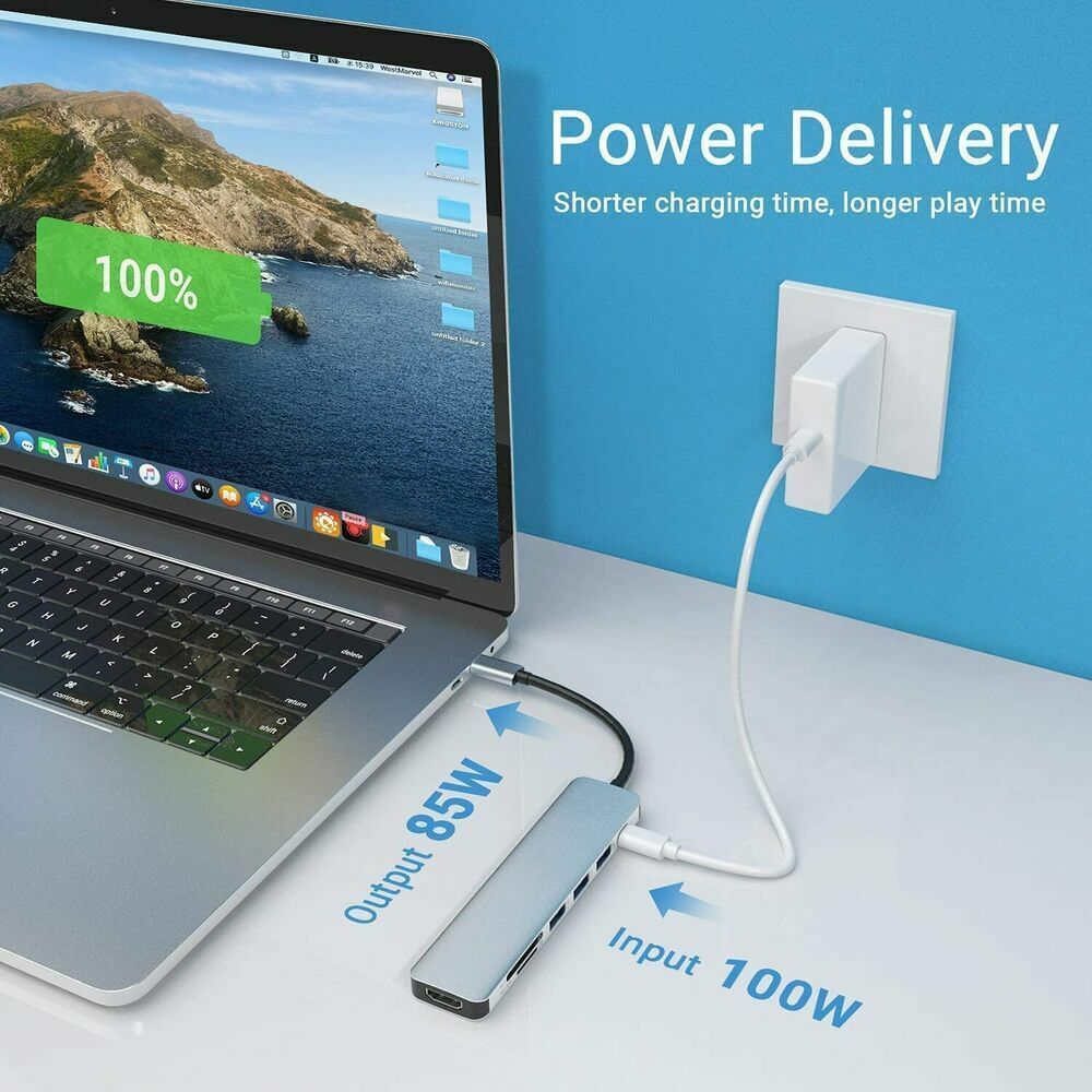 USB C Hub, USB C Adapter MacBook Pro Adapter, 7 in 1 mit 4K HDMI-Ausgang