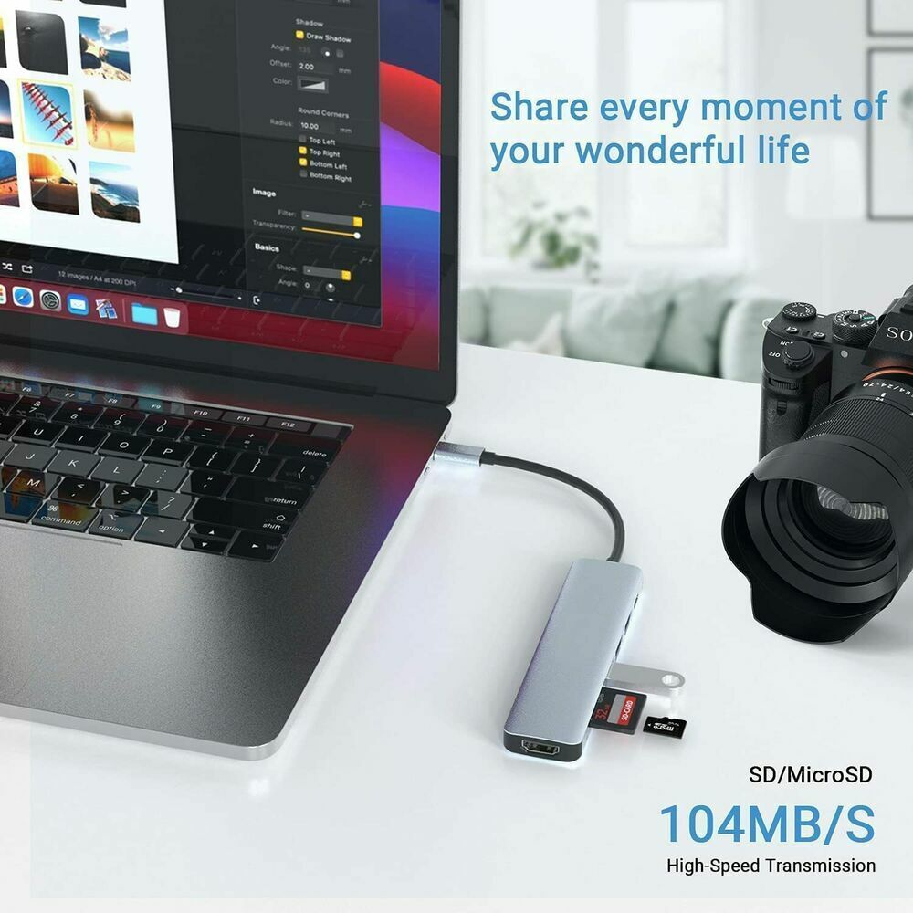 USB C Hub, USB C Adapter MacBook Pro Adapter, 7 in 1 mit 4K HDMI-Ausgang