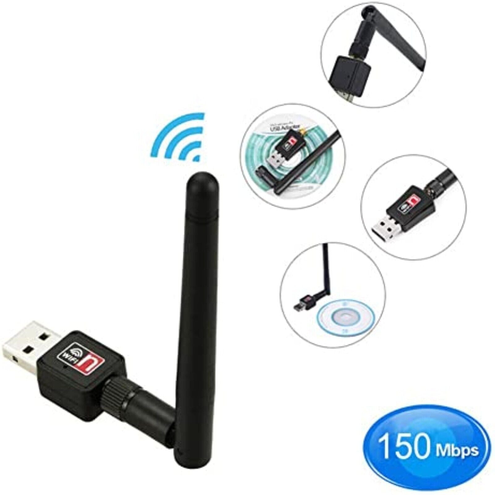 Mini WiFi Wireless Stick  Adapter WLAN 150Mbit 2dBi Drahtlos Dongle USB 2.0 NEU
