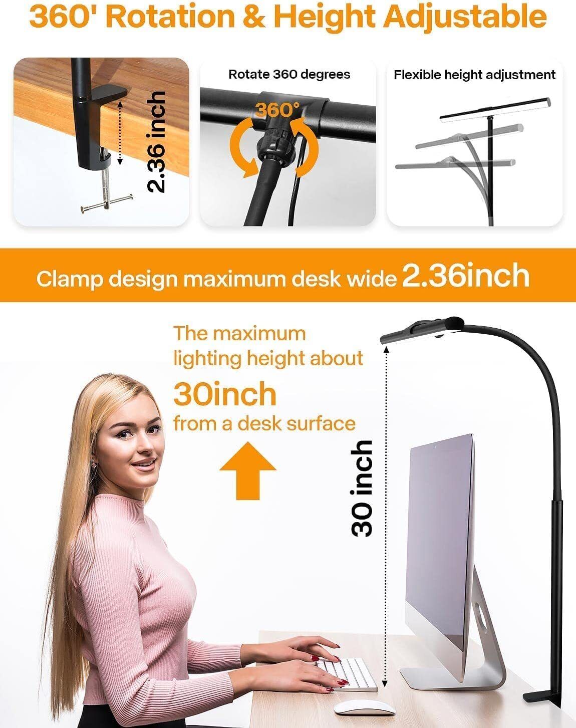 Desk lamp LED dimmable - desk lamp clampable eye protection table lamp 
