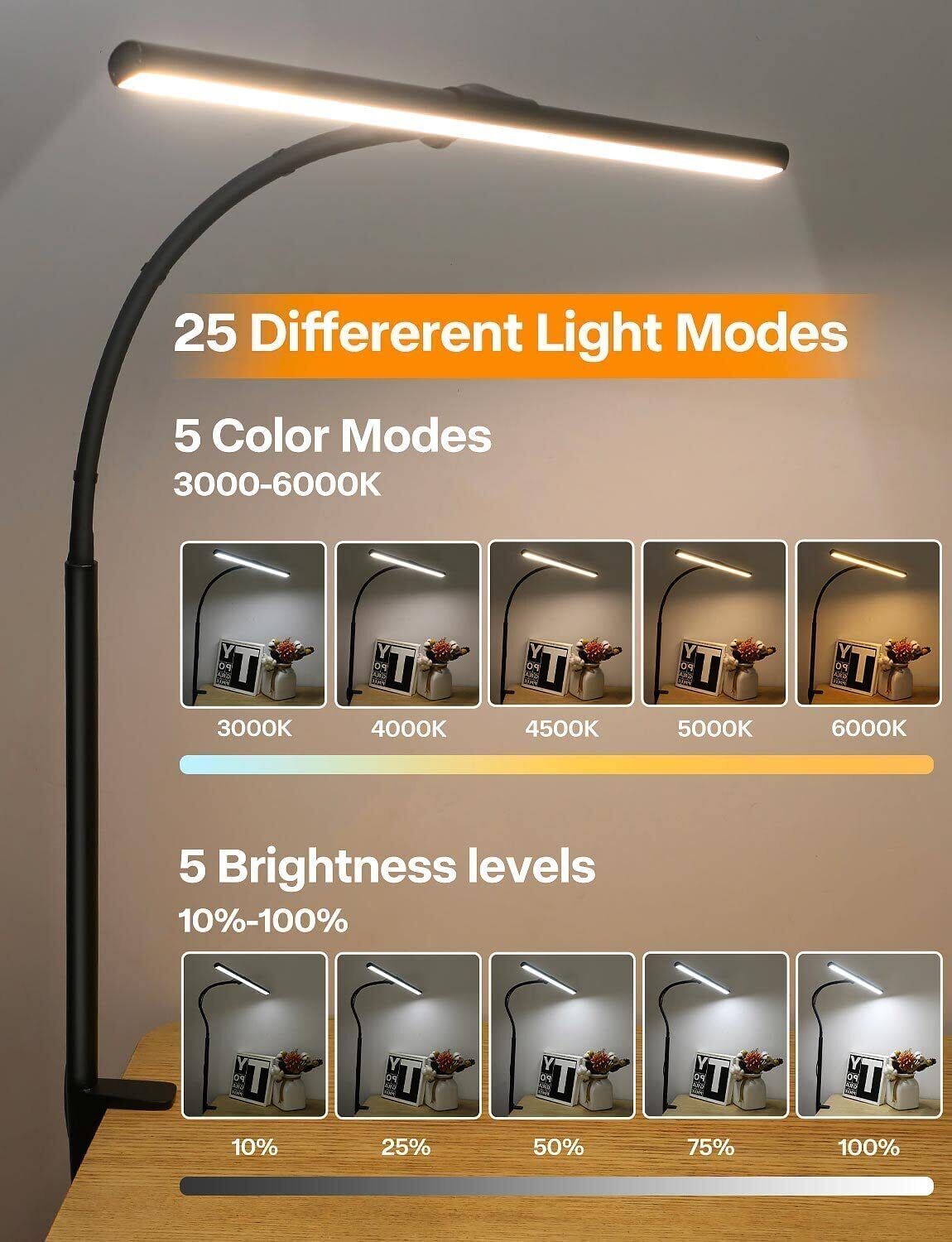 Desk lamp LED dimmable - desk lamp clampable eye protection table lamp 