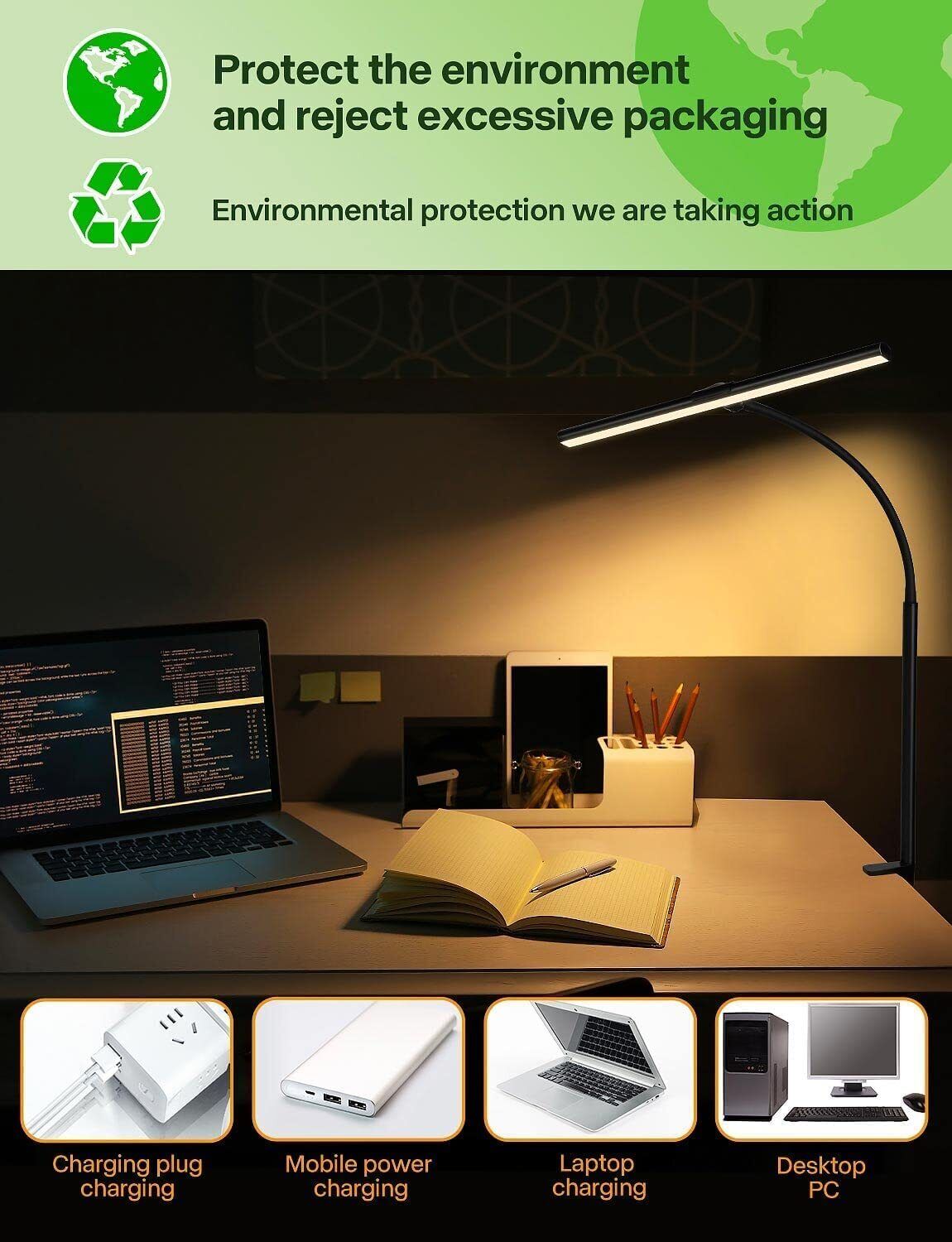 Desk lamp LED dimmable - desk lamp clampable eye protection table lamp 