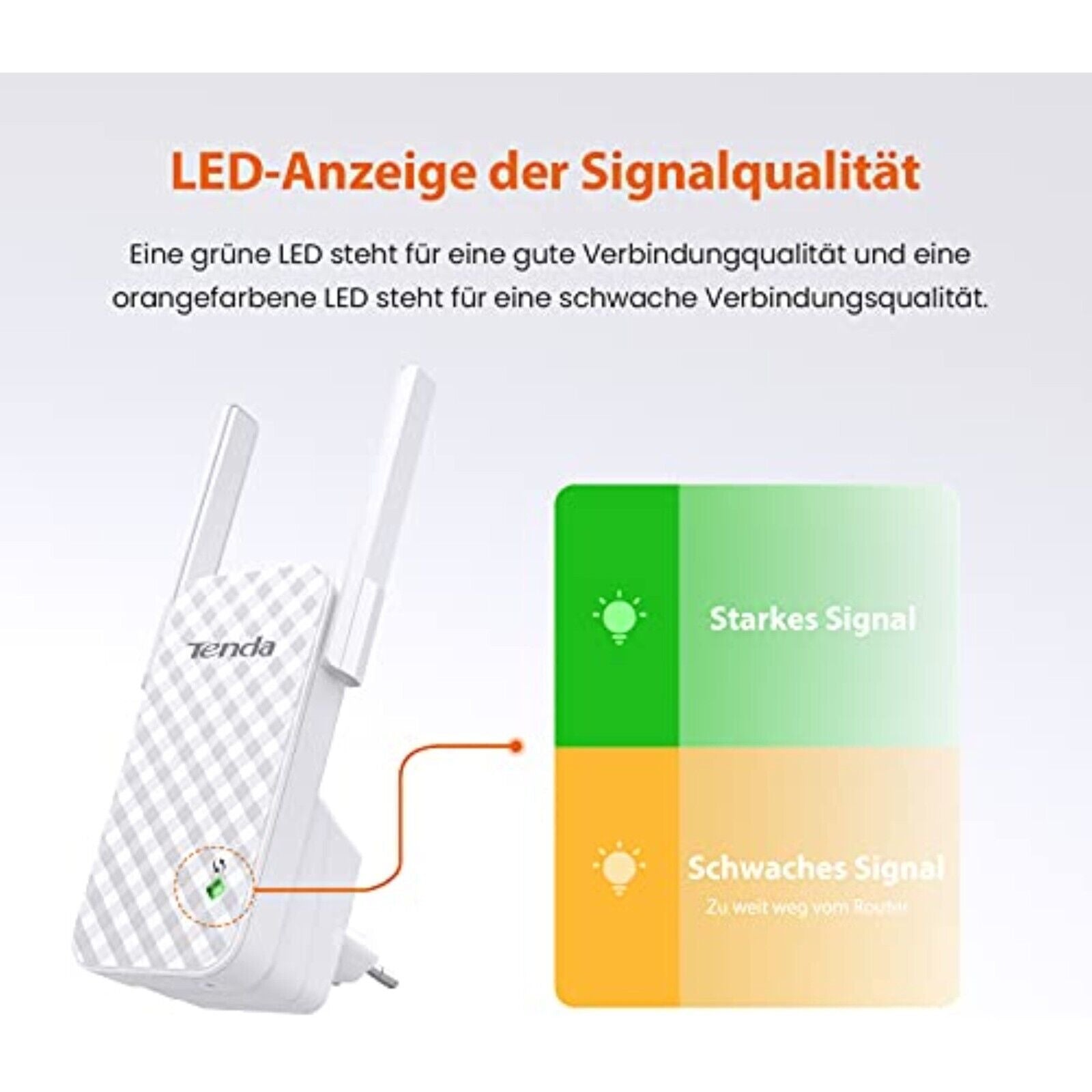 Tenda A9 N300 Universal WLAN Verstärker Repeater 300Mbps 2* 3 dBi Antennen Weiß