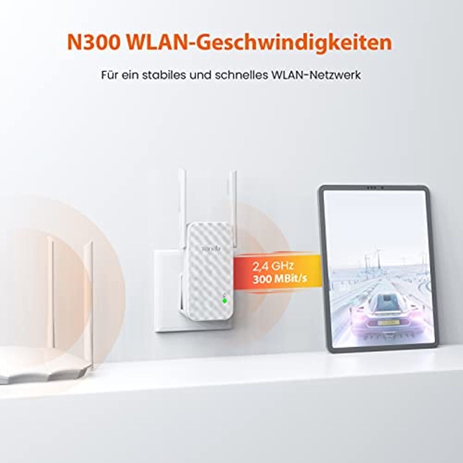 Tenda A9 N300 Universal WLAN Verstärker Repeater 300Mbps 2* 3 dBi Antennen Weiß