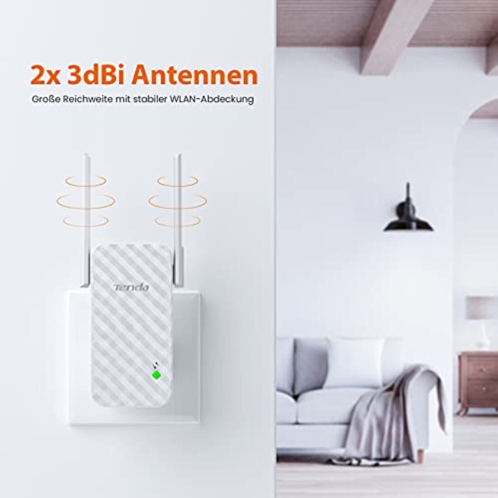 Tenda A9 N300 Universal WLAN Verstärker Repeater 300Mbps 2* 3 dBi Antennen Weiß
