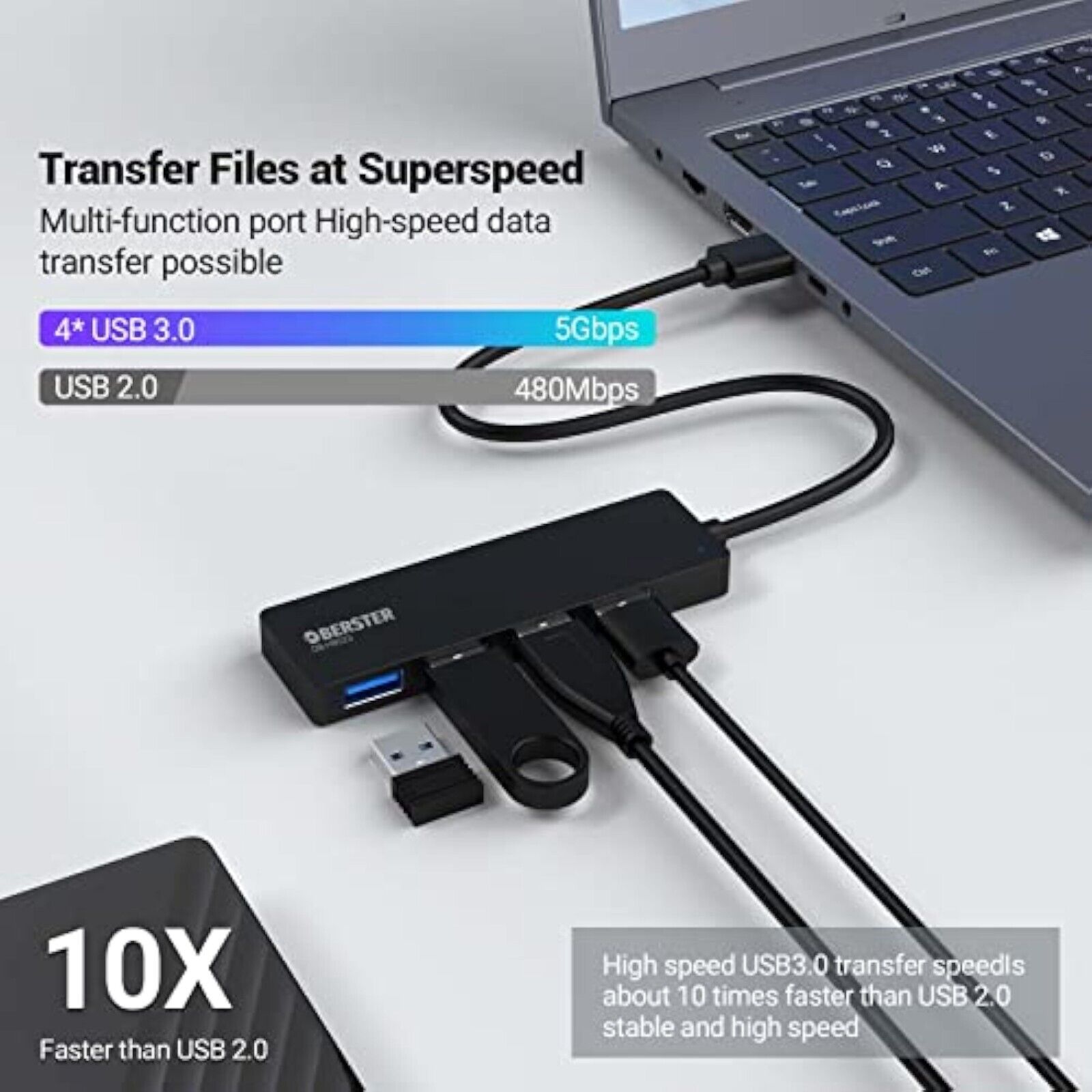 USB 3.0 HUB Verteiler Splitter Adapter Super Speed Datenhub 4 Port für Laptop PC