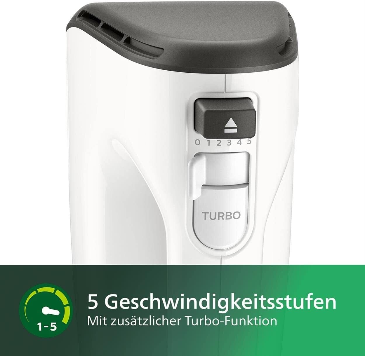 Philips HR3741/00 Handmixer, 450 W, 5 Geschwindigkeiten plus Turbo weiß/schwarz