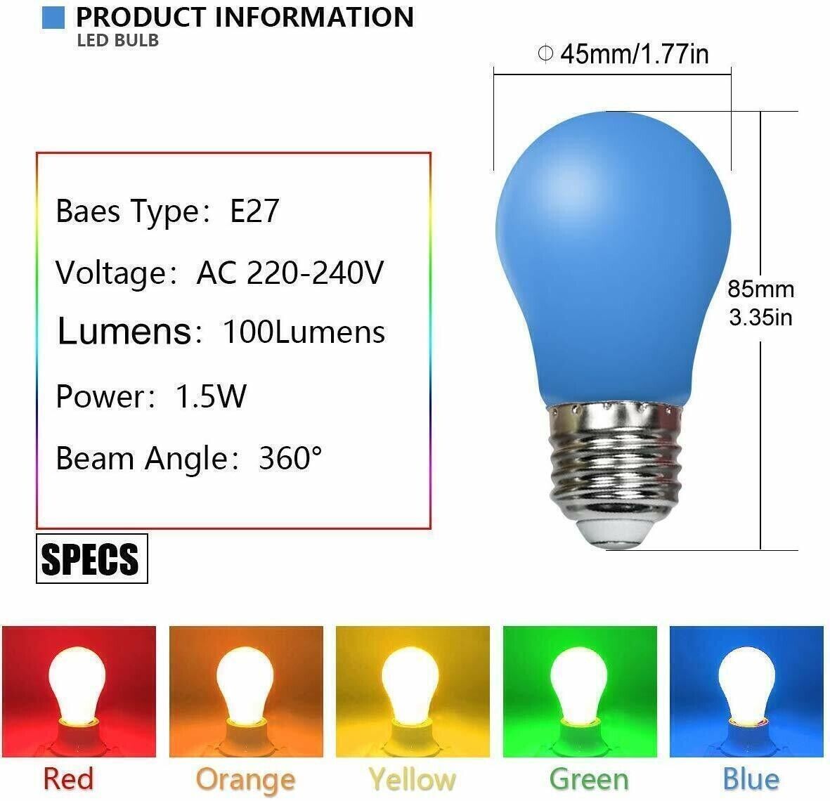 20x colored LED bulbs pear shape 3W E27 mixed colored light bulbs V2