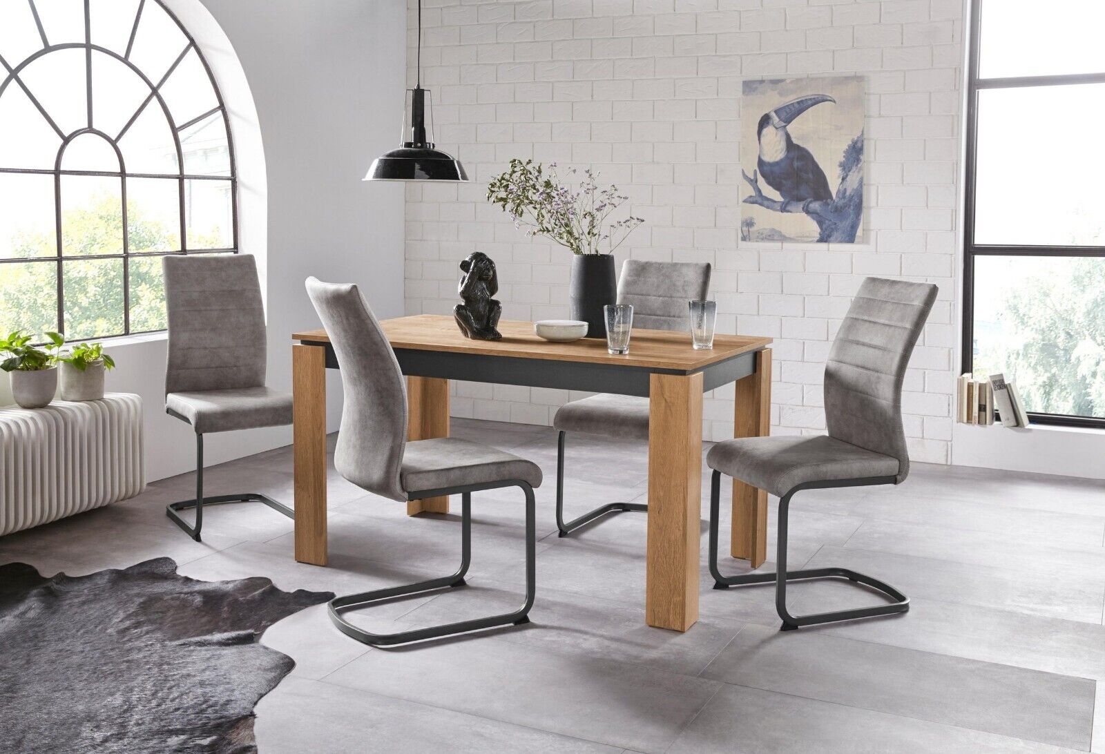 KATRIN DINING TABLE, width 140 cm. Old oak/anthracite, NEW &amp; OVP 