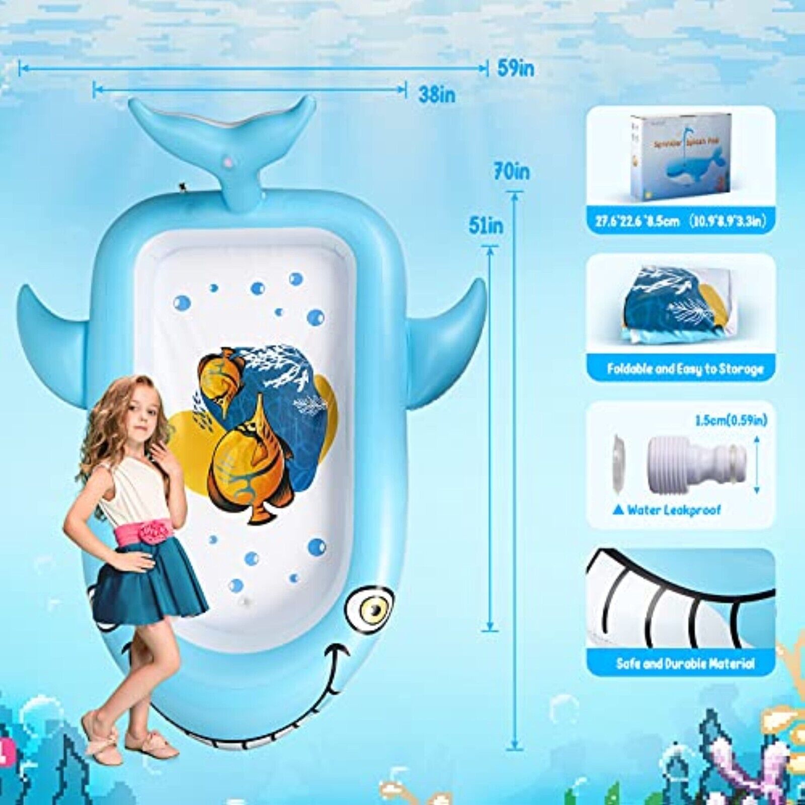 Splash Pad Sprinkler Water Play Mat Splash 2 in 1 Inflatable Baby Pool 178 