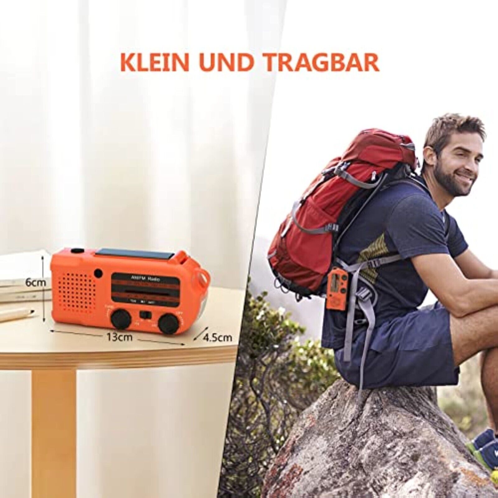 5000mAh Solar Handkurbel Handy Ladegerät Notfall Radio AM/FM LED Taschenlampe