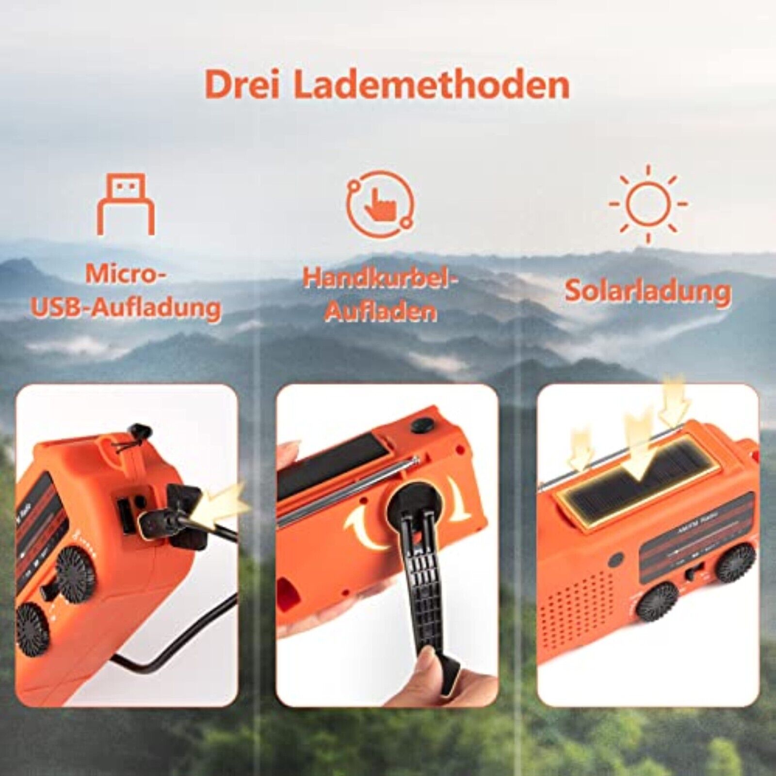 5000mAh Solar Handkurbel Handy Ladegerät Notfall Radio AM/FM LED Taschenlampe