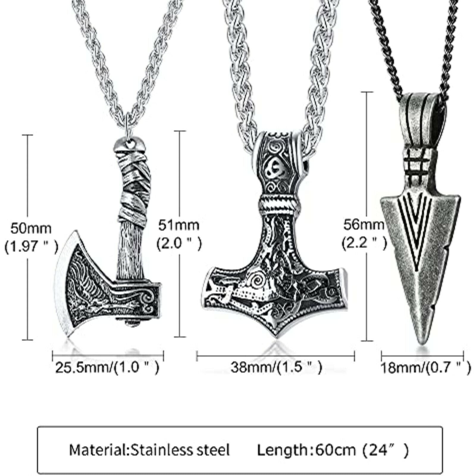 3 Stück Nordischen Wikinger Schmuck Thors Hammer Nordischen Mjolnir Axt Anhänger
