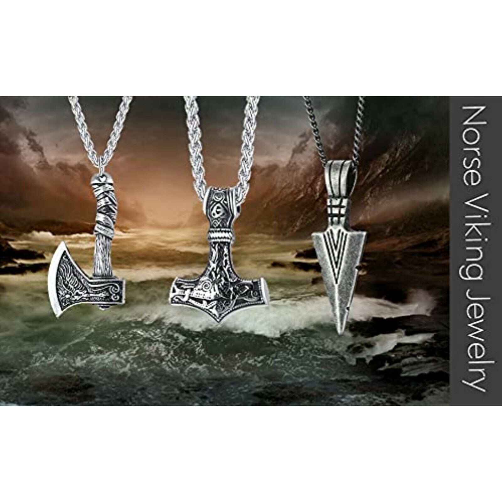 3 Stück Nordischen Wikinger Schmuck Thors Hammer Nordischen Mjolnir Axt Anhänger