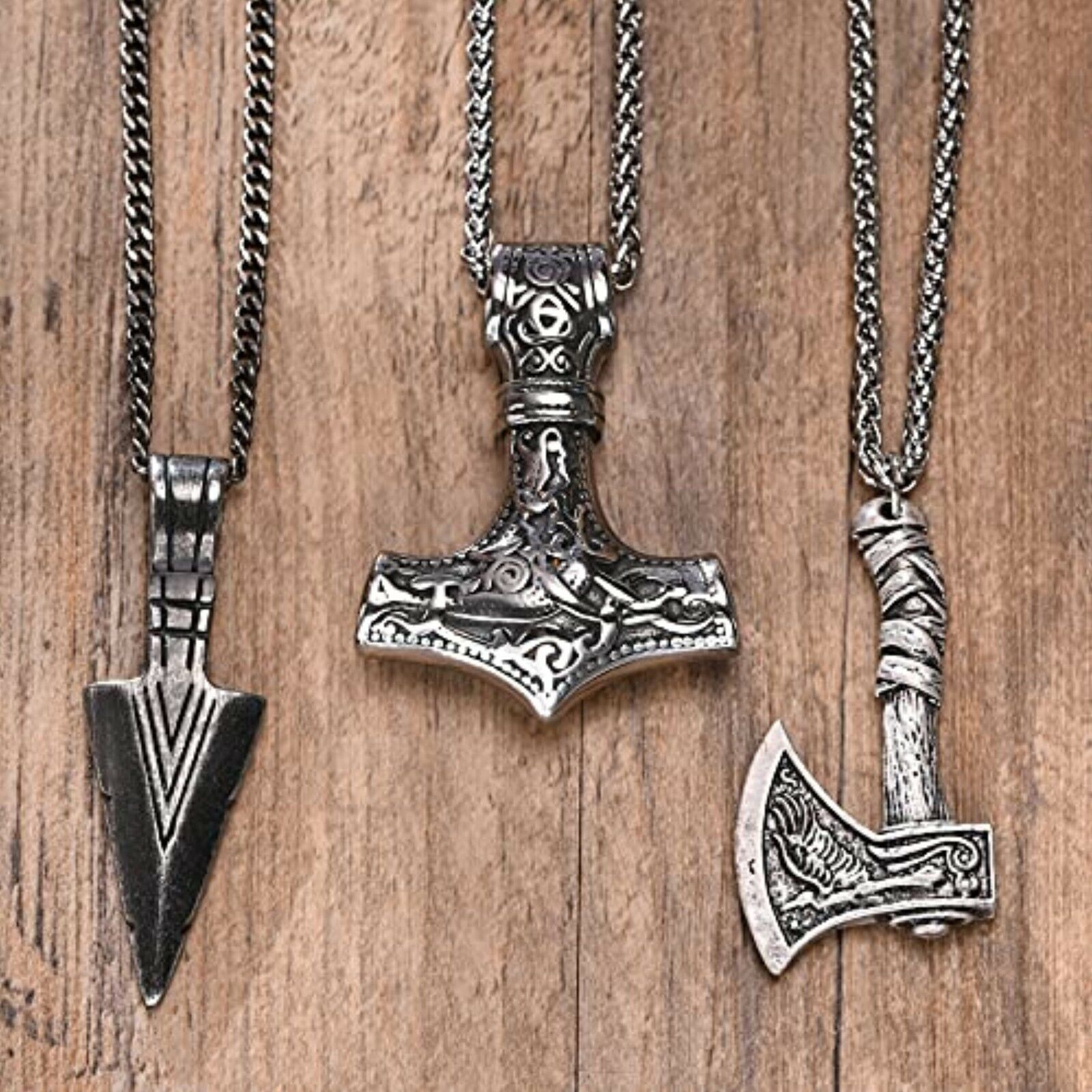 3 Stück Nordischen Wikinger Schmuck Thors Hammer Nordischen Mjolnir Axt Anhänger