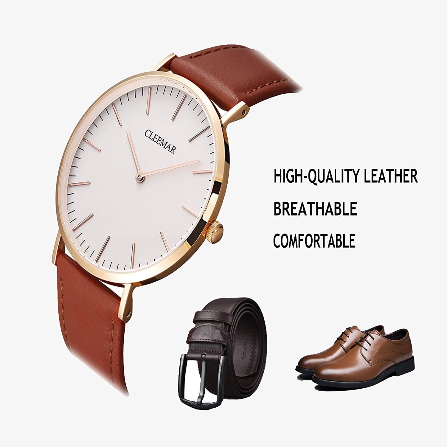 Women's Watch Leather Minimalist Fashion Quartz Sapphire Waterproof Elegant Gift 