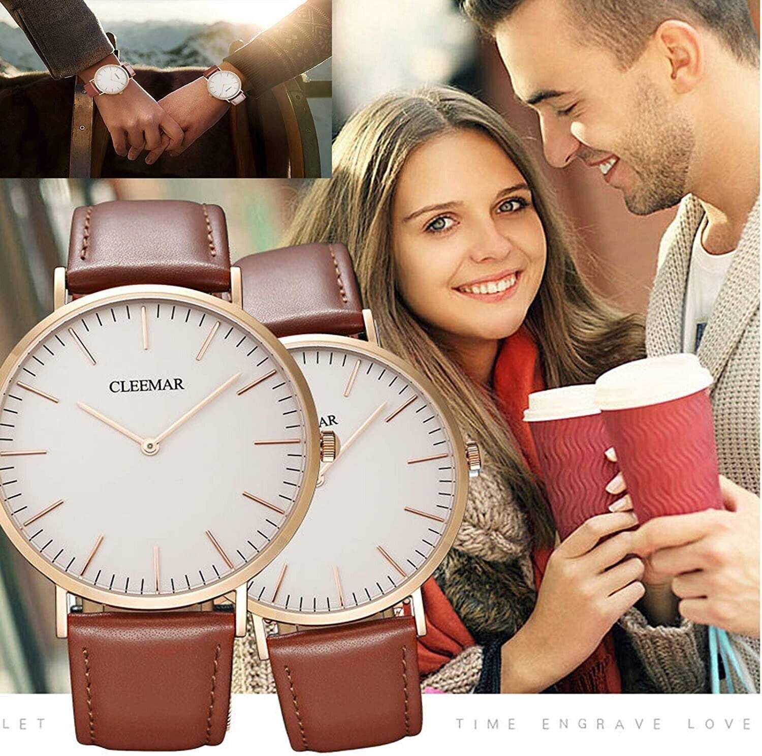 Women's Watch Leather Minimalist Fashion Quartz Sapphire Waterproof Elegant Gift 