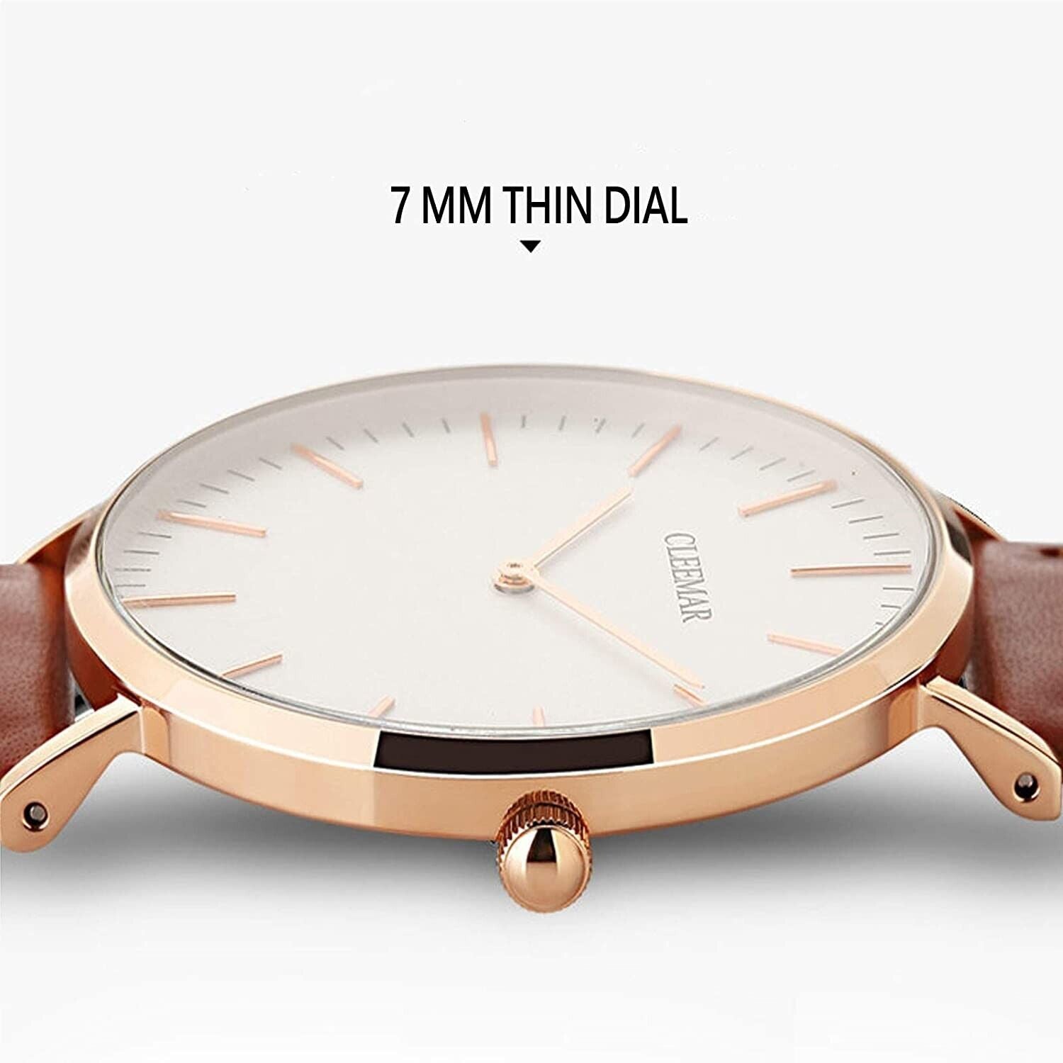Women's Watch Leather Minimalist Fashion Quartz Sapphire Waterproof Elegant Gift 