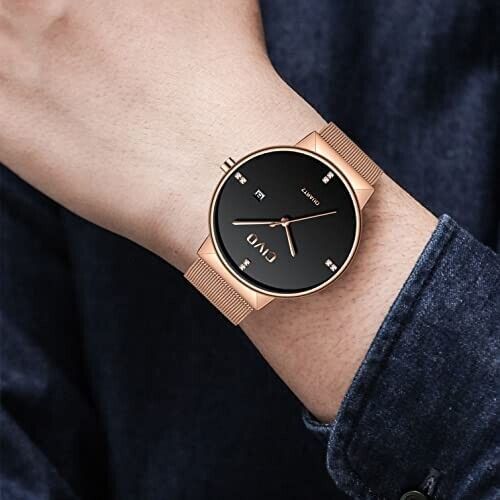 Men's Watch Stainless Steel Quartz Classic Business Wristwatch Waterproof Rose Gold 