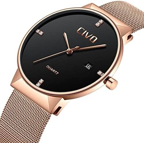 Men's Watch Stainless Steel Quartz Classic Business Wristwatch Waterproof Rose Gold 