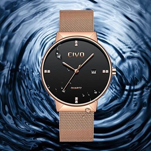 Men's Watch Stainless Steel Quartz Classic Business Wristwatch Waterproof Rose Gold 